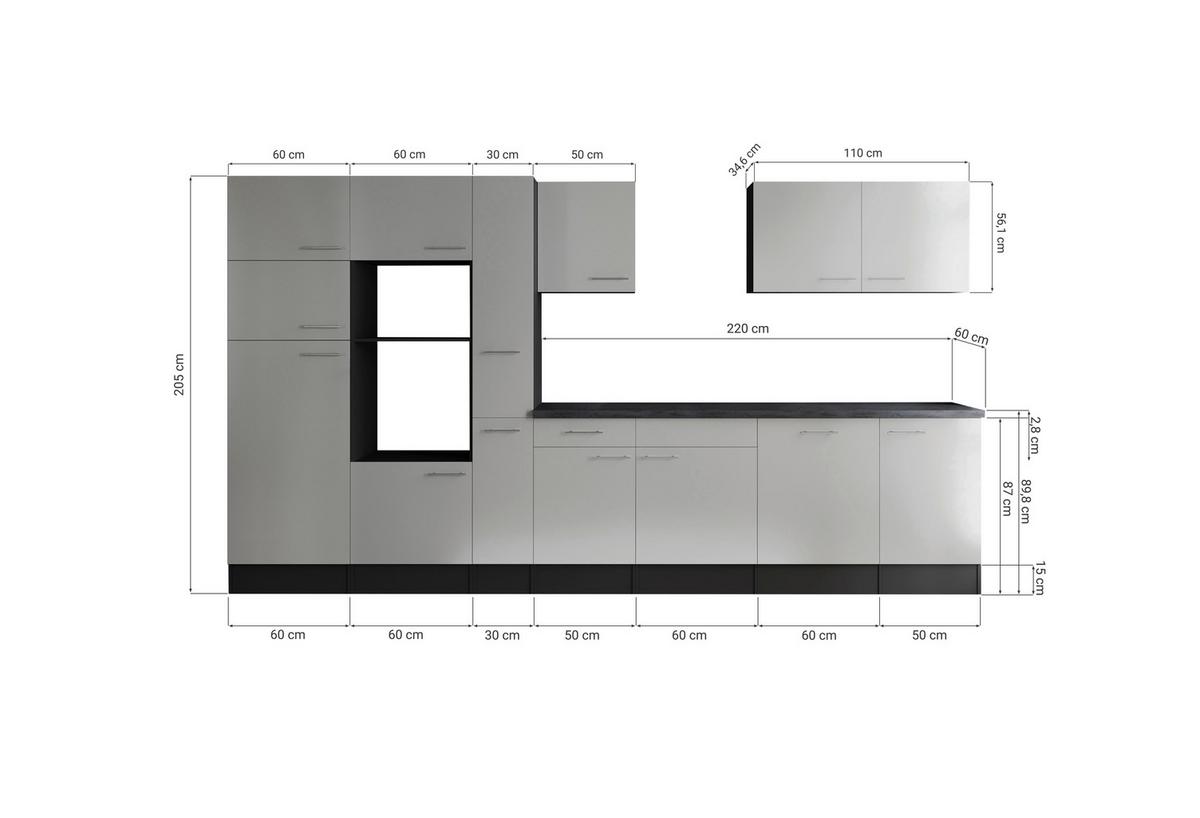 Küchenleerblock Oliver Grau, Weiß B: 370 Cm - Weiß/Grau, Design, Holzwerkstoff (370cm) - Respekta