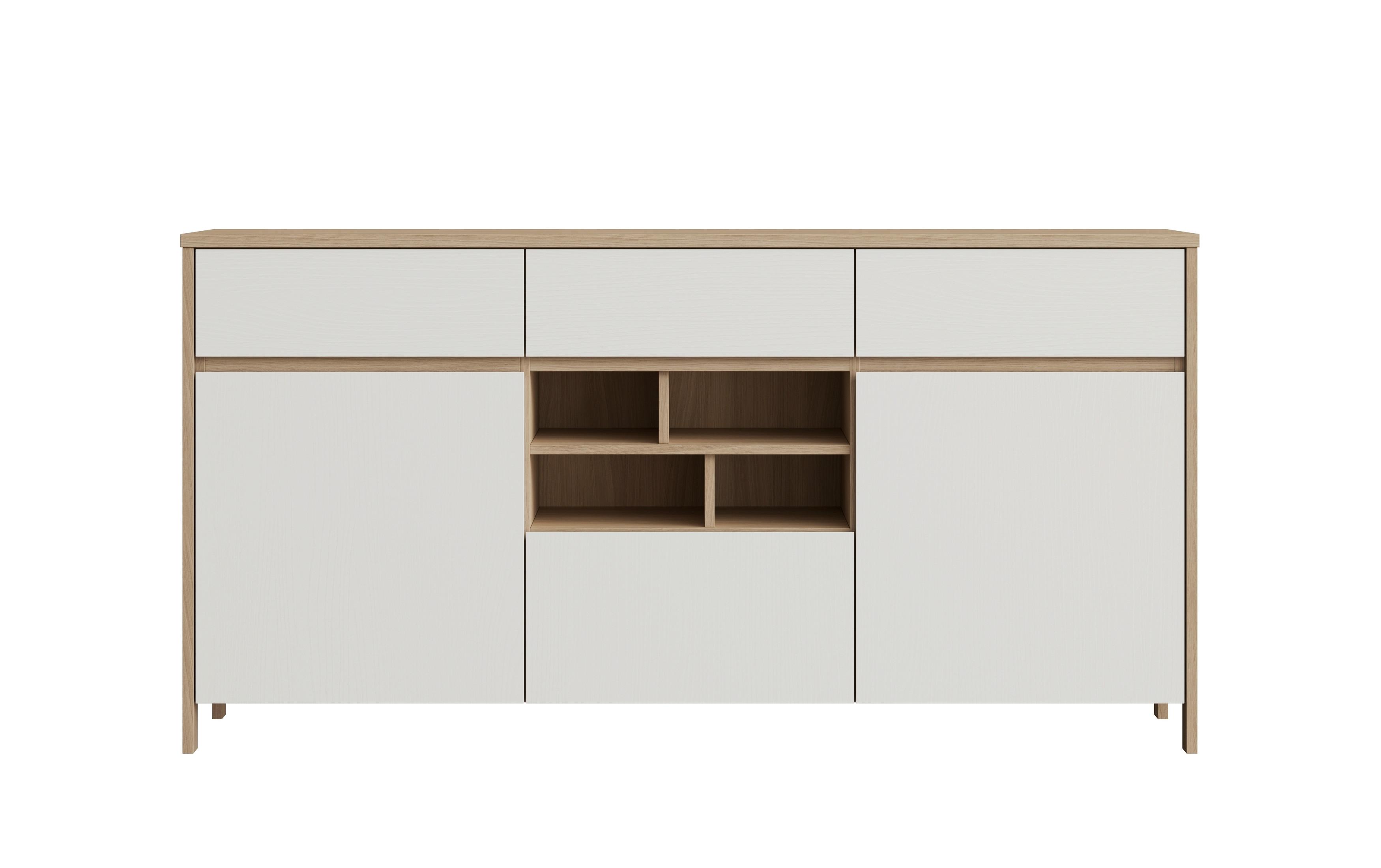 Sideboard Stranda Weiß/Eiche B: 164cm - Eichefarben/Weiß, Design, Holzwerkstoff (164/85/39cm) - MID.YOU