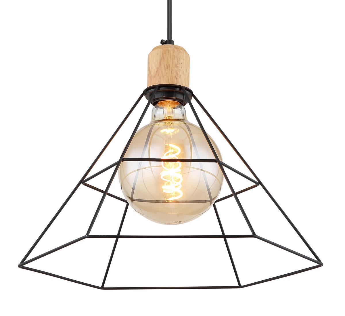 Hängeleuchte Kegi H: 120 cm 1-Flammig Holz/ Metall - Schwarz/Braun, KONVENTIONELL, Holz/Metall (35/120cm) - Globo