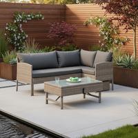 Loungegarnitur Viletta Aus Kunststoffgeflecht mit Kissen - Beige, MODERN, Glas/Kunststoff (190/113cm) - Gardenson