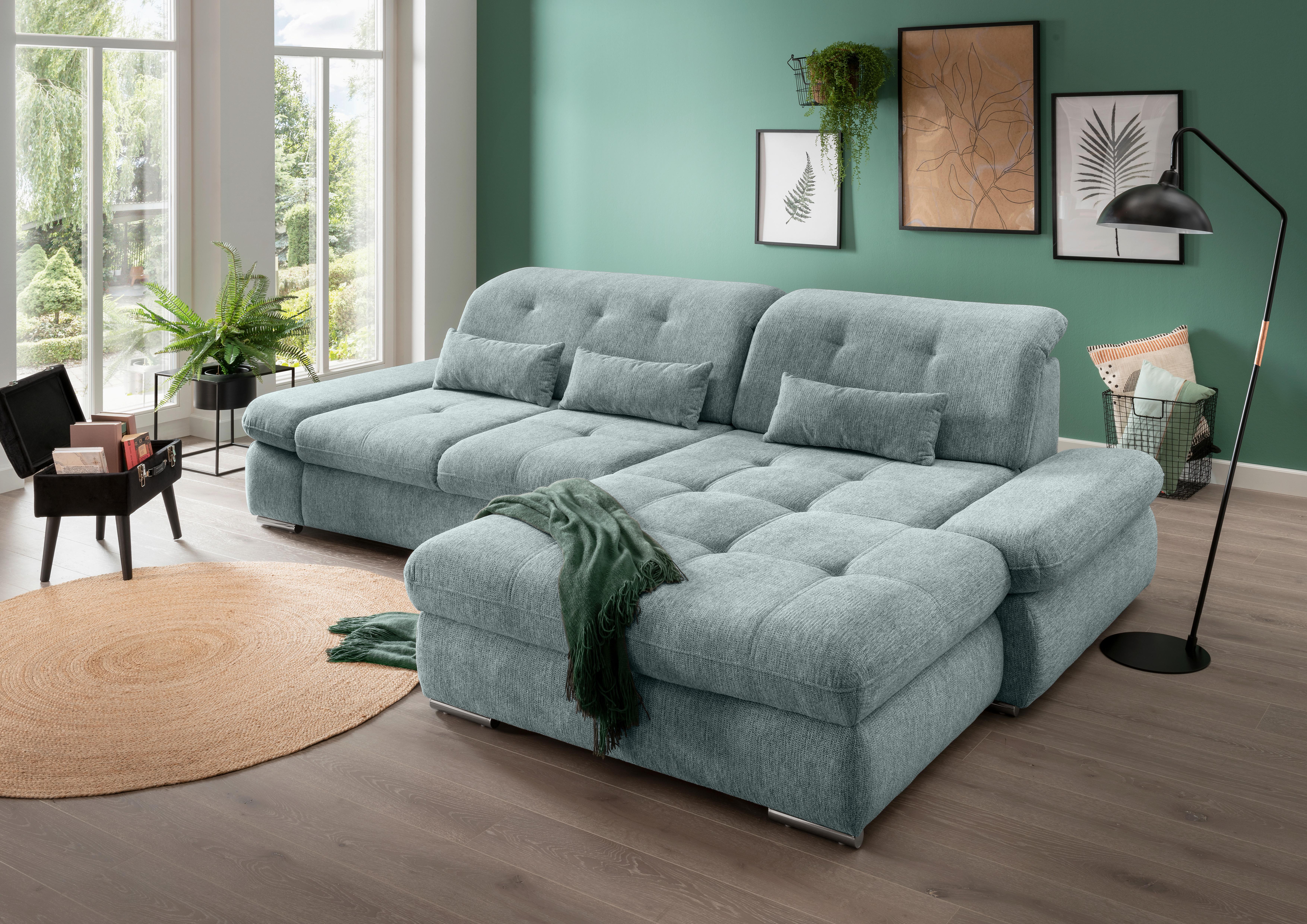 Ecksofa Dalida Blau S: 300x196 cm - Chromfarben/Blau, Design, Textil (300/196cm) - Livetastic