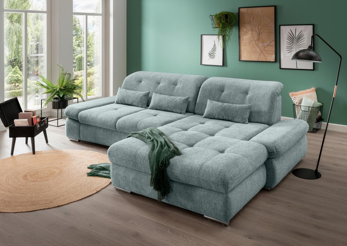 Ecksofa Dalida Blau S: 300x196 cm - Chromfarben/Blau, Design, Textil (300/196cm) - Livetastic