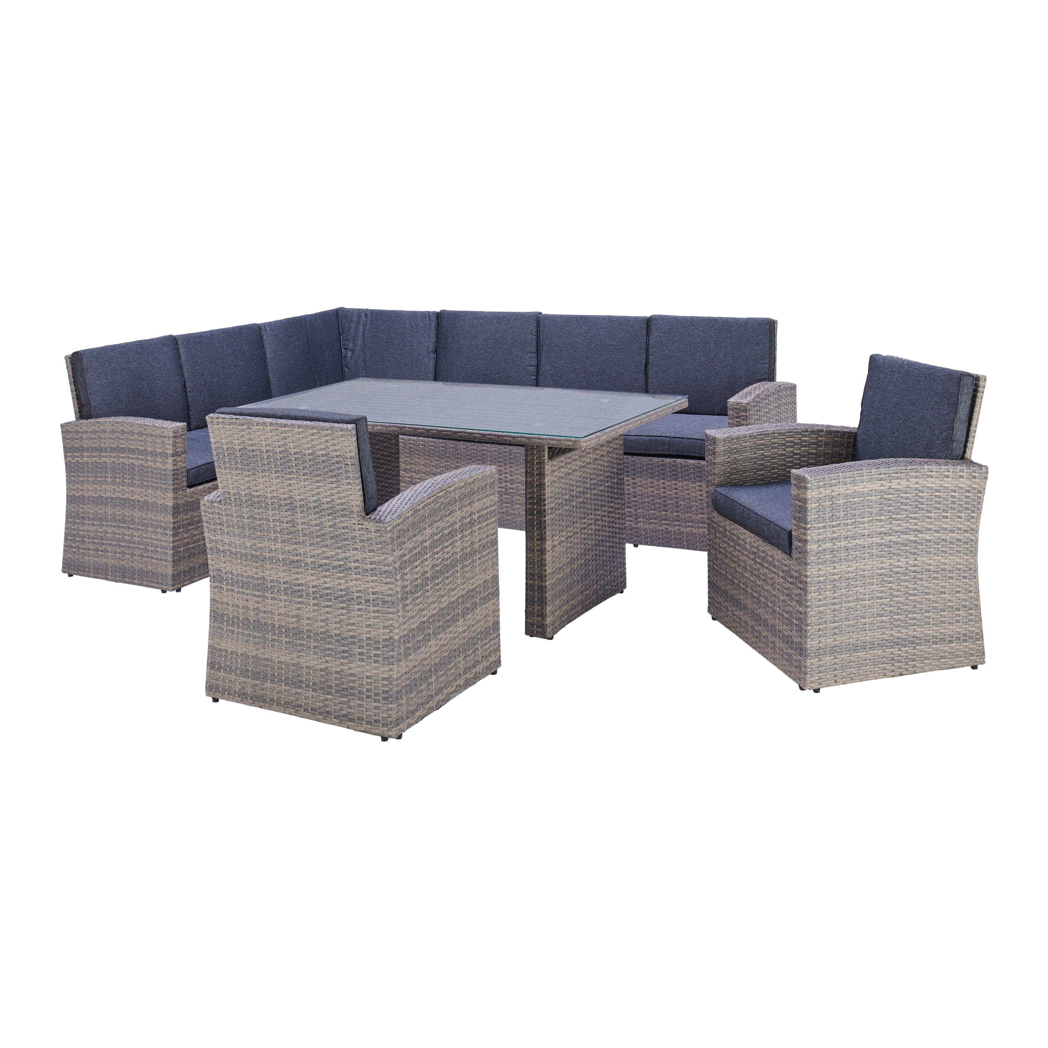 Loungegarnitur 4-Teilig Bilbao aus Polyrattan mit Kissen - Dunkelgrau/Grau, MODERN, Glas/Kunststoff (178/232cm) - Beldano