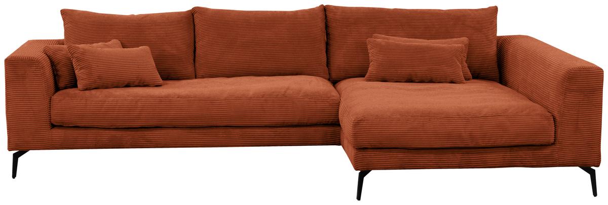 Ecksofa Berlin Cord Kupferfarben 313x172 cm - Schwarz/Kupferfarben, Design, Textil (313/172cm) - Livetastic