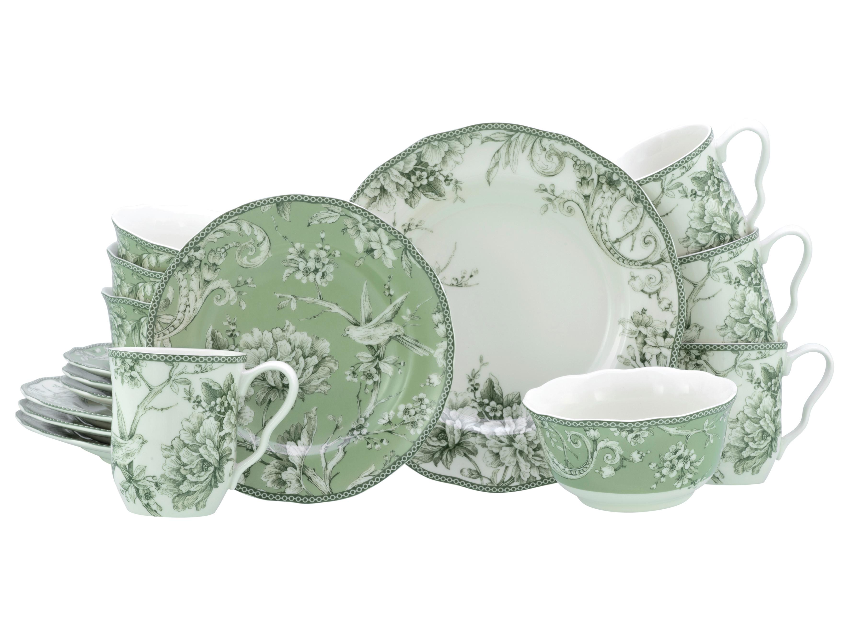 Kombiservice, 16-Teilig für 4 Personen, Porzellan - Weiß/Grün, Basics, Keramik - Creatable