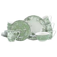 Kombiservice, 16-Teilig für 4 Personen, Porzellan - Weiß/Grün, Basics, Keramik - Creatable