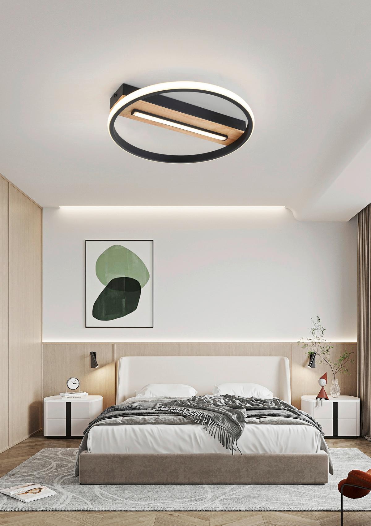 LED-Deckenleuchte Adora - Schwarz/Naturfarben, MODERN, Holz/Kunststoff (34,3/6cm) - Luca Bessoni