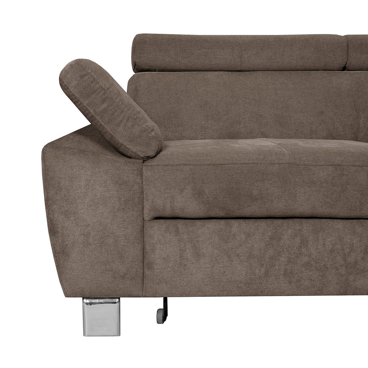 Ecksofa Lugano Mikrofaser Dunkelbraun 248x208 - Chromfarben/Dunkelbraun, Design, Textil (248/208cm) - Livetastic