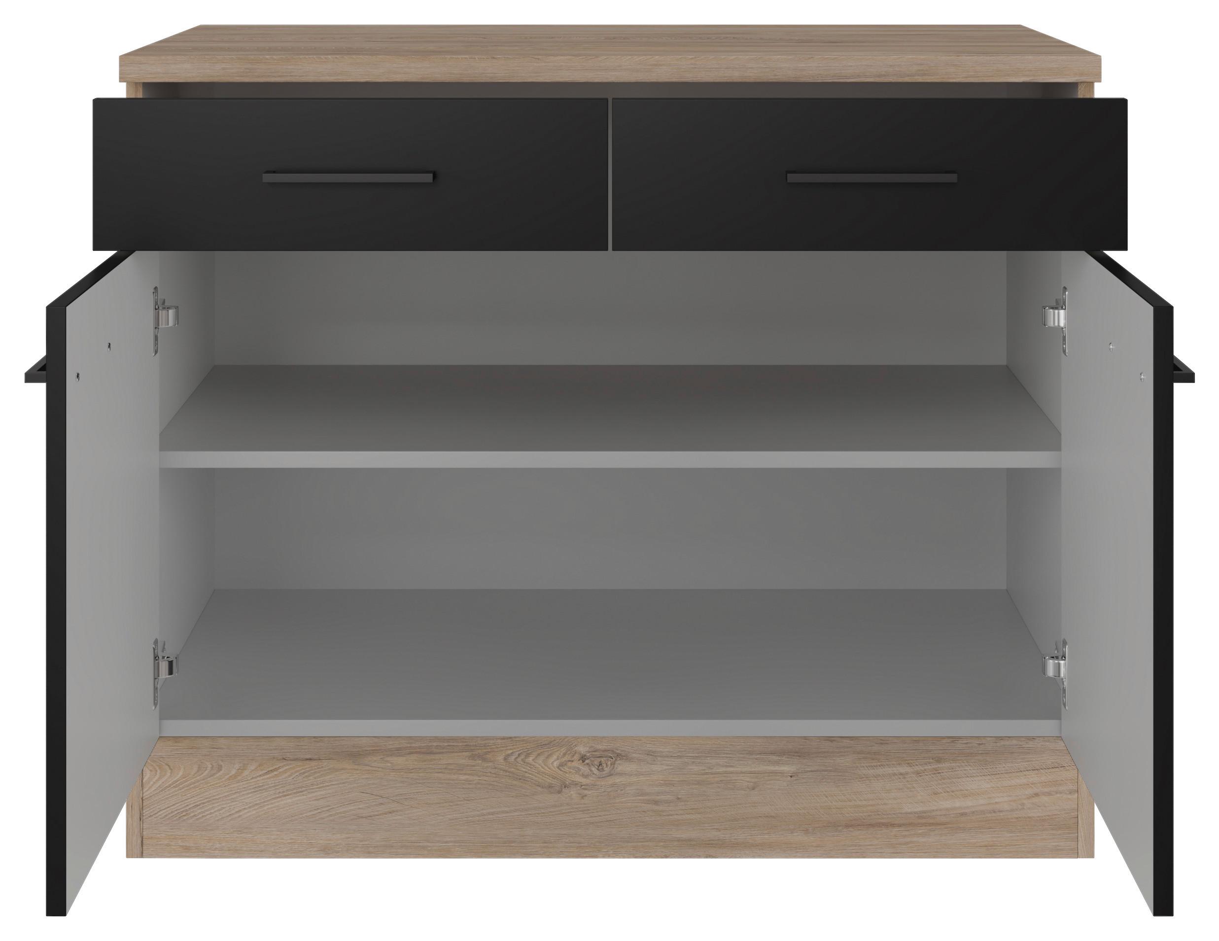 Küchenunterschrank Capri Eiche/Schwarz B: 100 cm - Eichefarben/Schwarz, KONVENTIONELL, Holzwerkstoff (100/85/57cm) - FlexWell