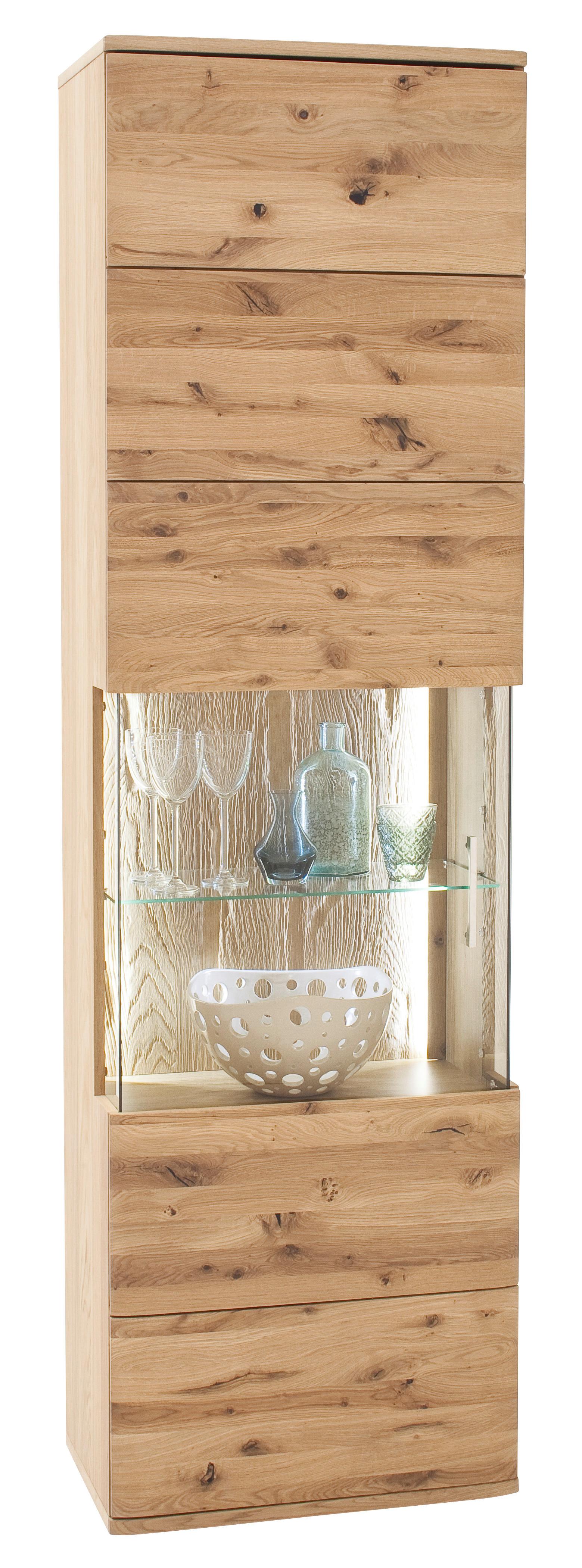 Vitrine Santori B: 60 Cm Teilmassiv Eichefarben - Eichefarben/Schwarz, Design, Glas/Holz (60/208/37cm) - Livetastic