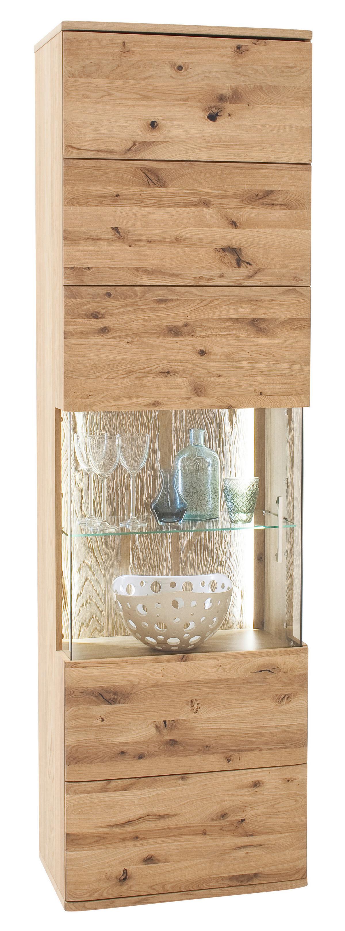 Vitrine Santori B: 60 Cm Teilmassiv Eichefarben - Eichefarben/Schwarz, Design, Glas/Holz (60/208/37cm) - Livetastic