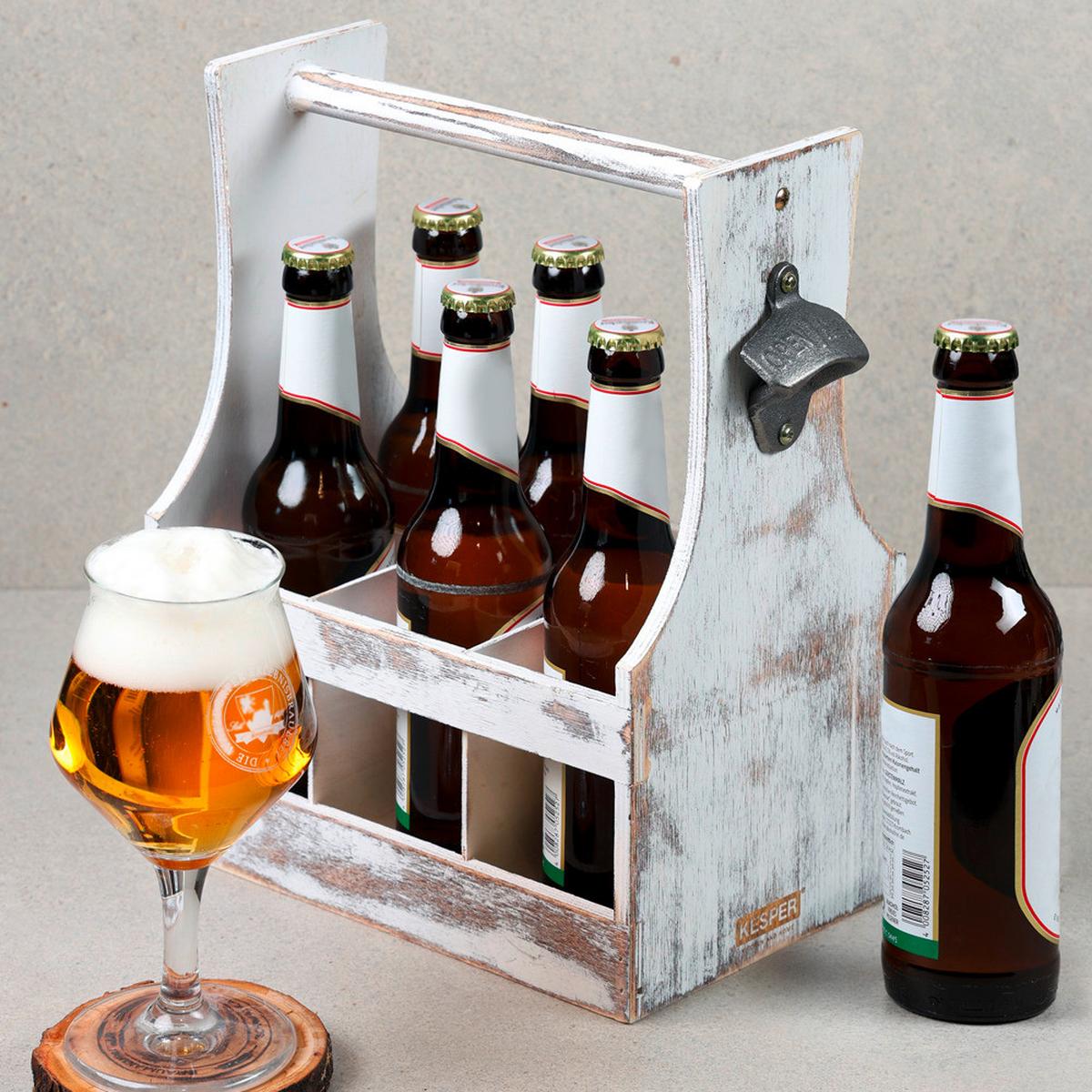 Flaschenträger Weiß B: 25 cm - Weiß, Basics, Holzwerkstoff (25/32/16,8cm) - Kesper