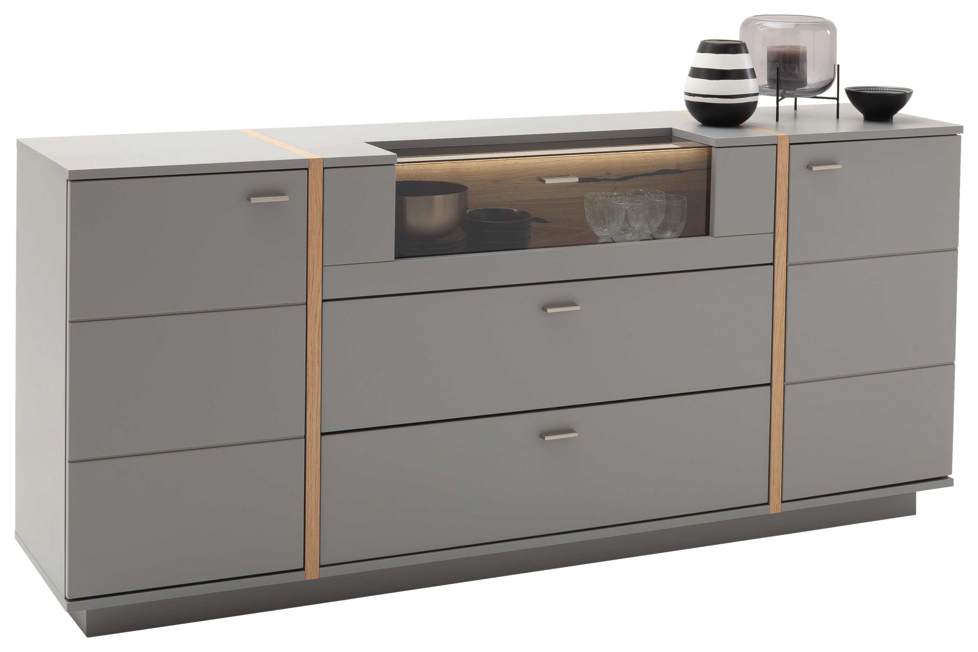 Sideboard Echtholz B: 196 cm Sevilla Grau/Eichefarben
