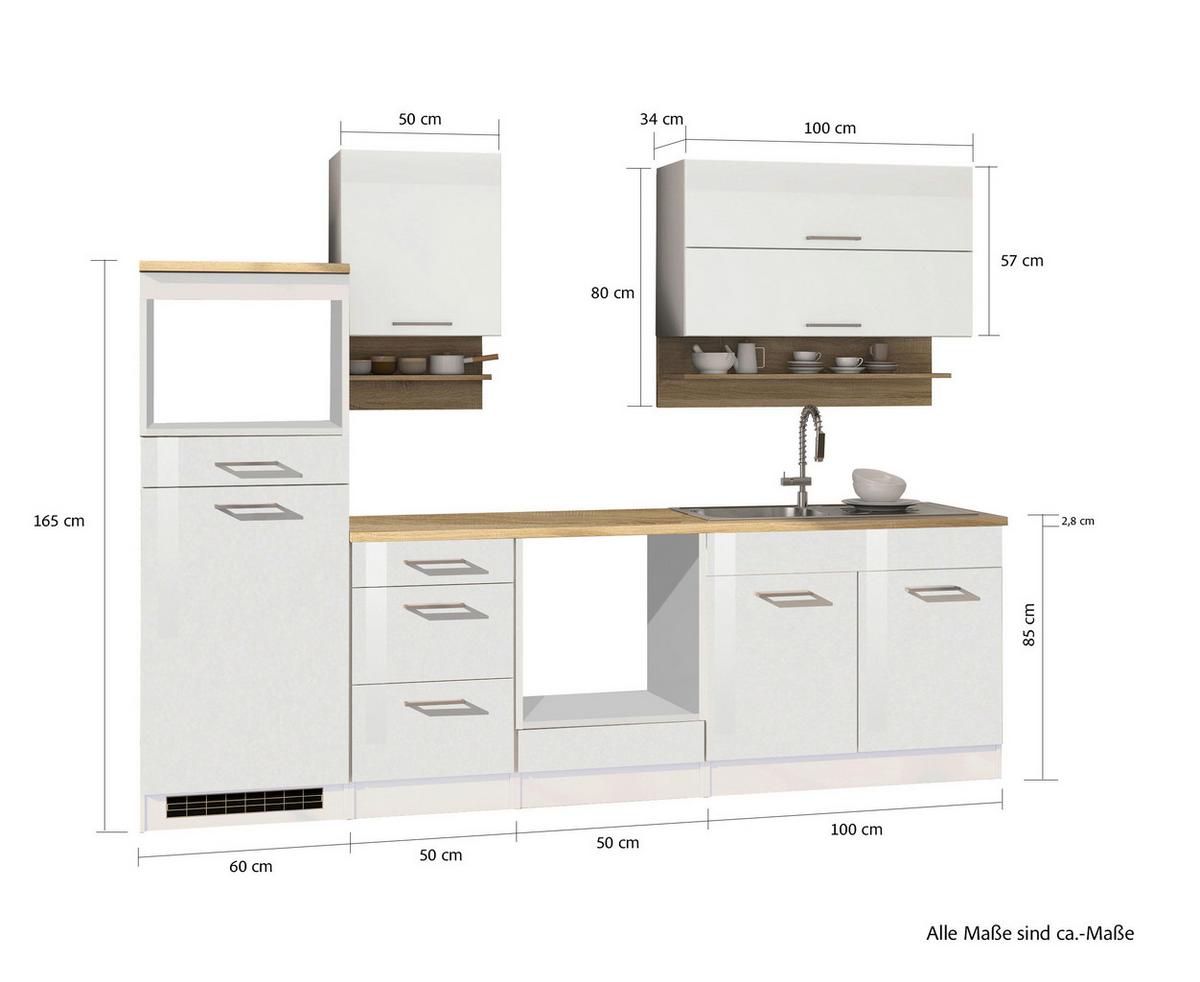 Küchenleerblock Mailand Weiß B: 270 Cm - Weiß Hochglanz/Weiß, MODERN, Glas/Holzwerkstoff (270cm) - Held