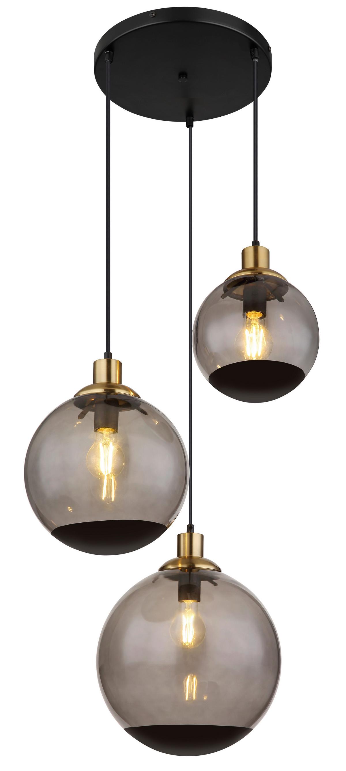 Hängeleuchte 15860-3h - Messingfarben/Schwarz, Design, Glas/Kunststoff (51/120cm) - Globo