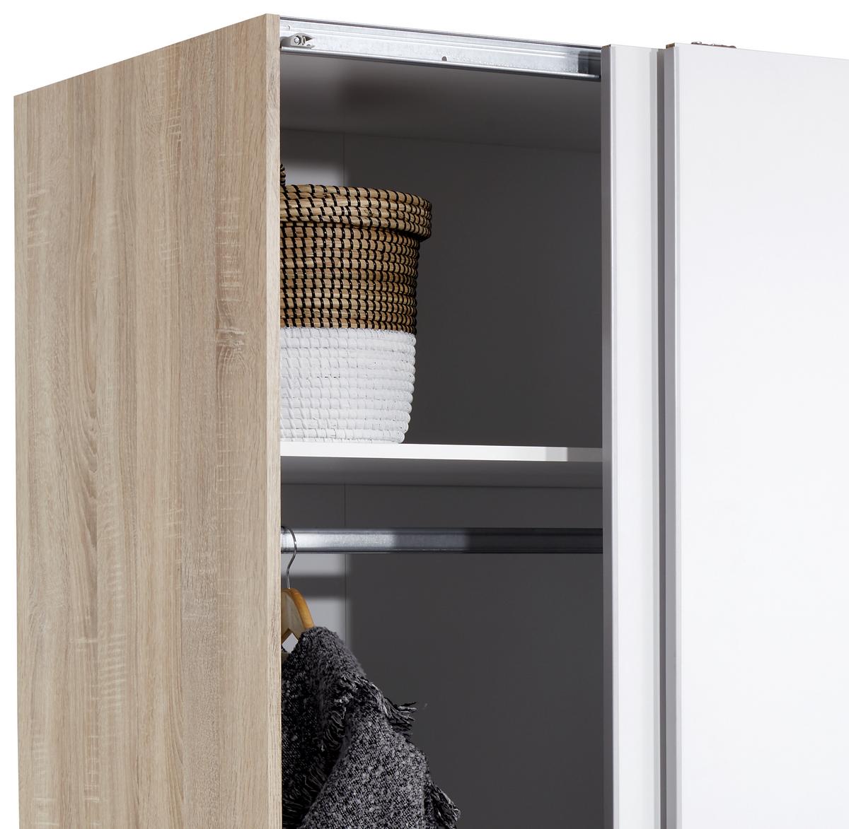 Schwebetürenschrank 170cm Wiki, Weiß/ Sonoma Eiche Dekor - Weiß/Sonoma Eiche, KONVENTIONELL, Holzwerkstoff (170/196/60cm) - MID.YOU