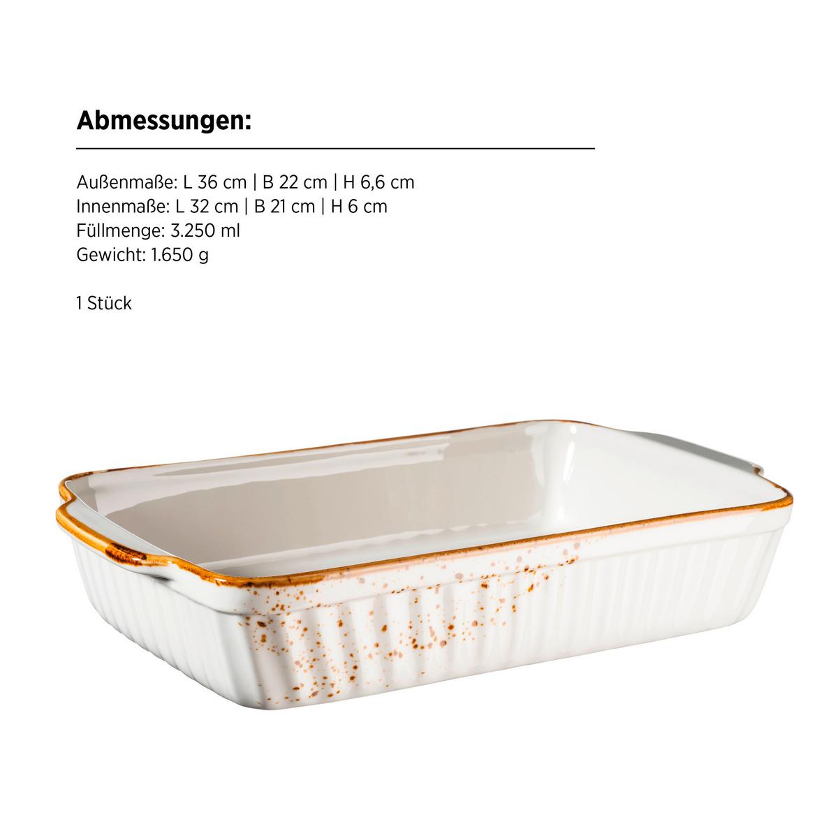 Auflaufform Pintar Porzellan Rechteckig Braun Weiß - Braun/Weiß, Basics, Keramik (36/22/6,6cm) - Mäser