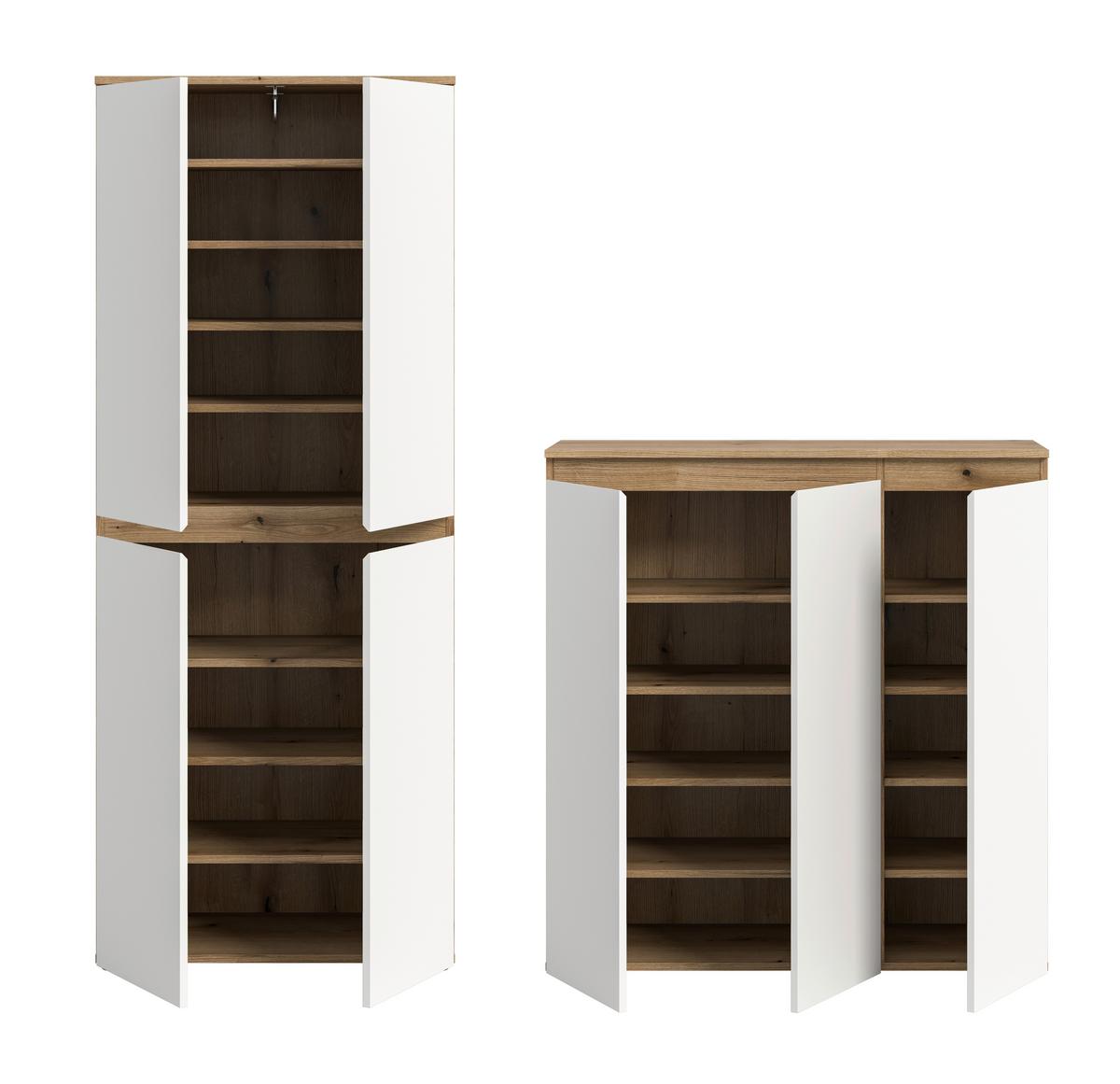 Garderobenschrank Scarpa Eiche Dekor, Weiß B: 140 Cm - Eichefarben/Schwarz, Design, Holzwerkstoff (190/175/37cm) - Livetastic