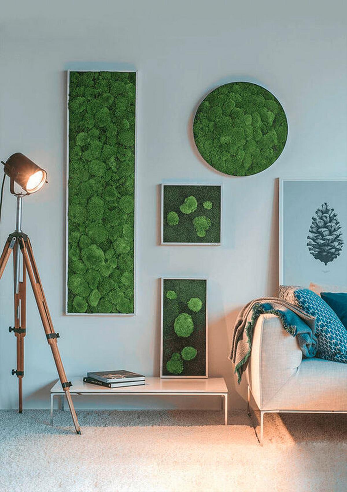 Moosbild Moos Grün B: 34 cm - Grün, Basics, Naturmaterialien/Metall (34/8cm)