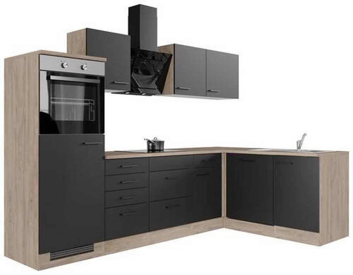 Eckküche Capri Eiche/schwarz S: 280x170 Cm - Eichefarben/Schwarz, KONVENTIONELL, Holzwerkstoff (280/170cm) - FlexWell