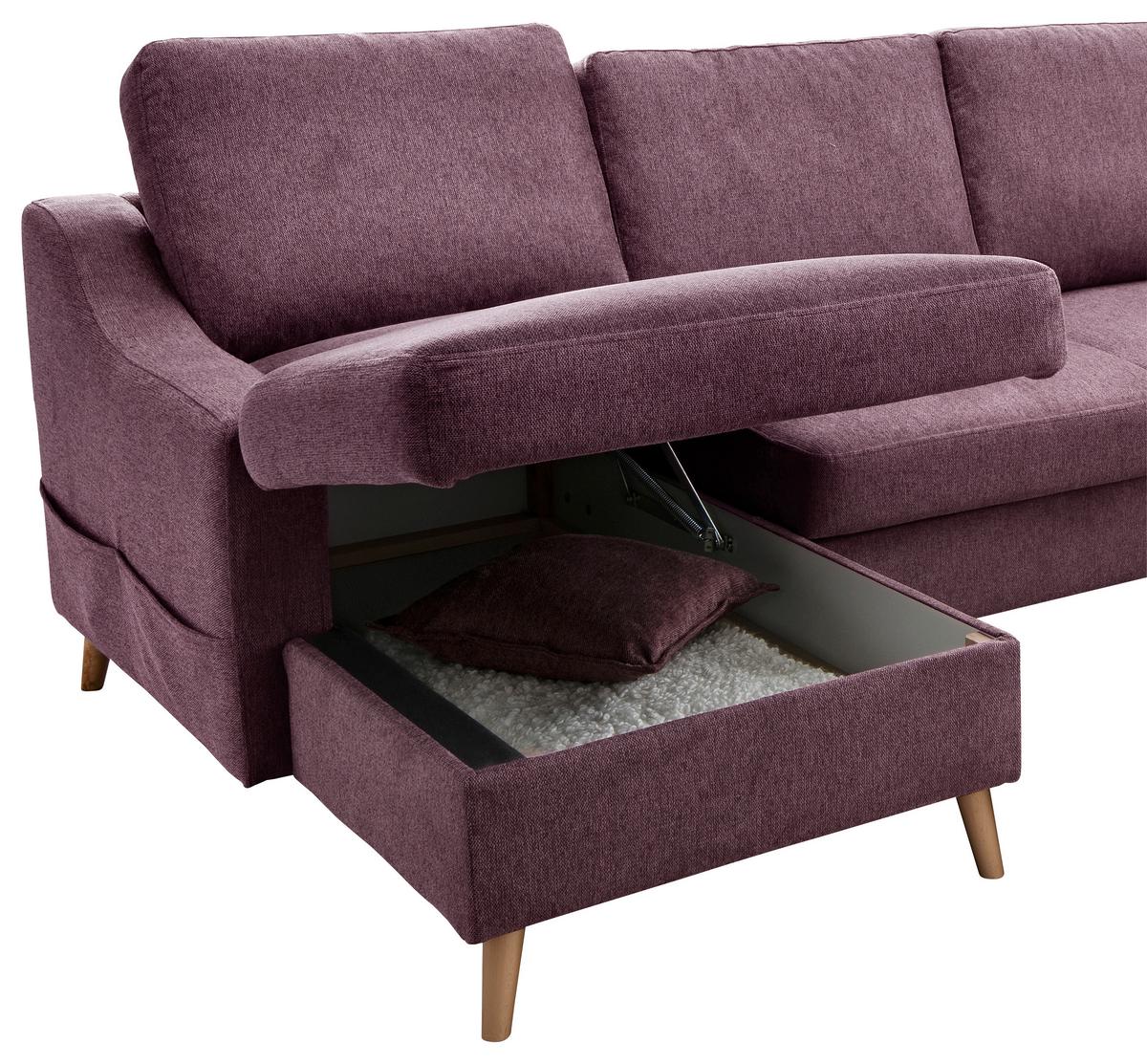 Wohnlandschaft Valentina Mit Schlaffunktion Bordeaux - Bordeaux/Naturfarben, KONVENTIONELL, Textil (150/301/200cm) - P & B