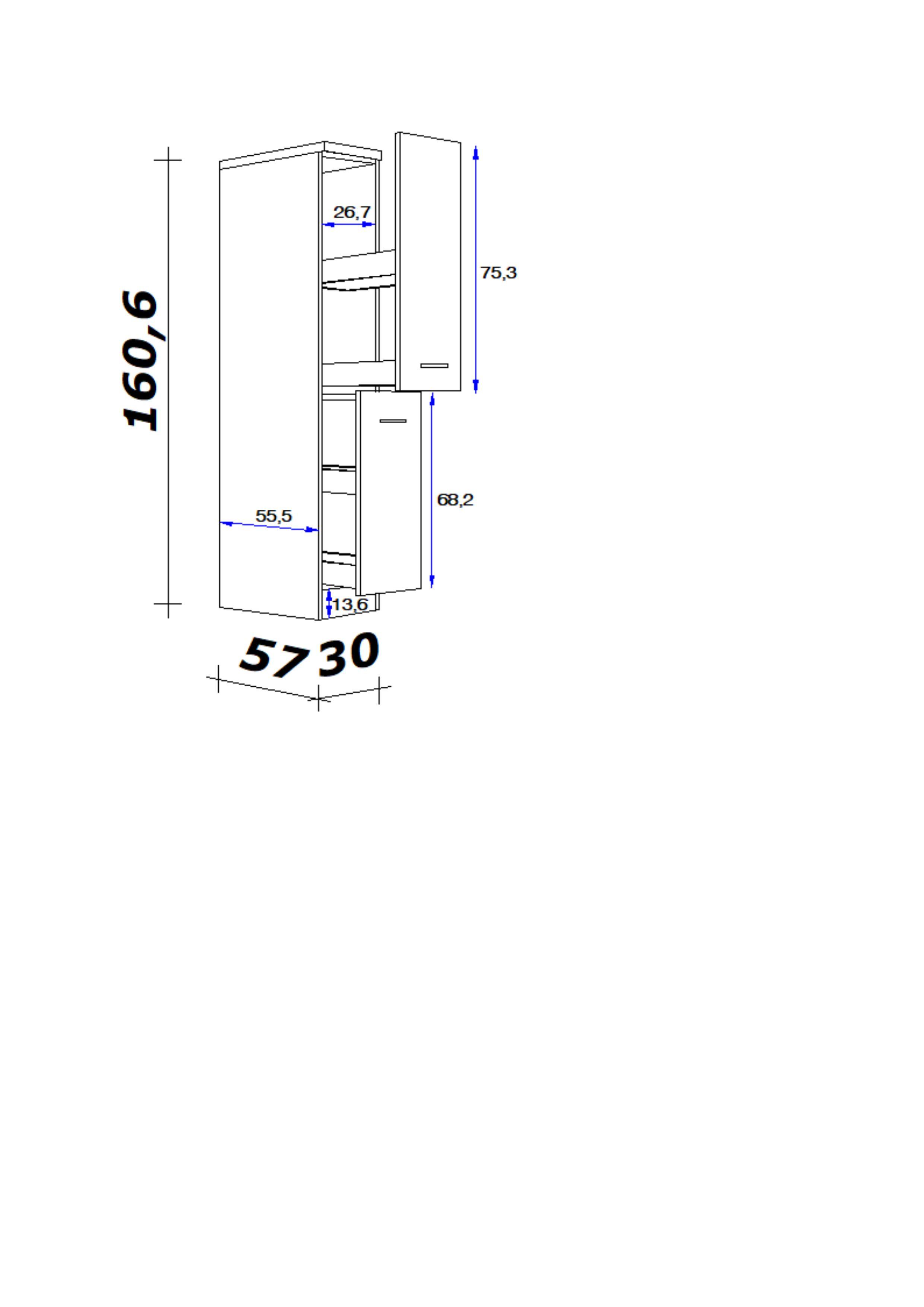 Potravinová skrinka AVILA - čierna/magnóliová, Konventionell, kov/kompozitné drevo (30/160,6/60cm) - FlexWell