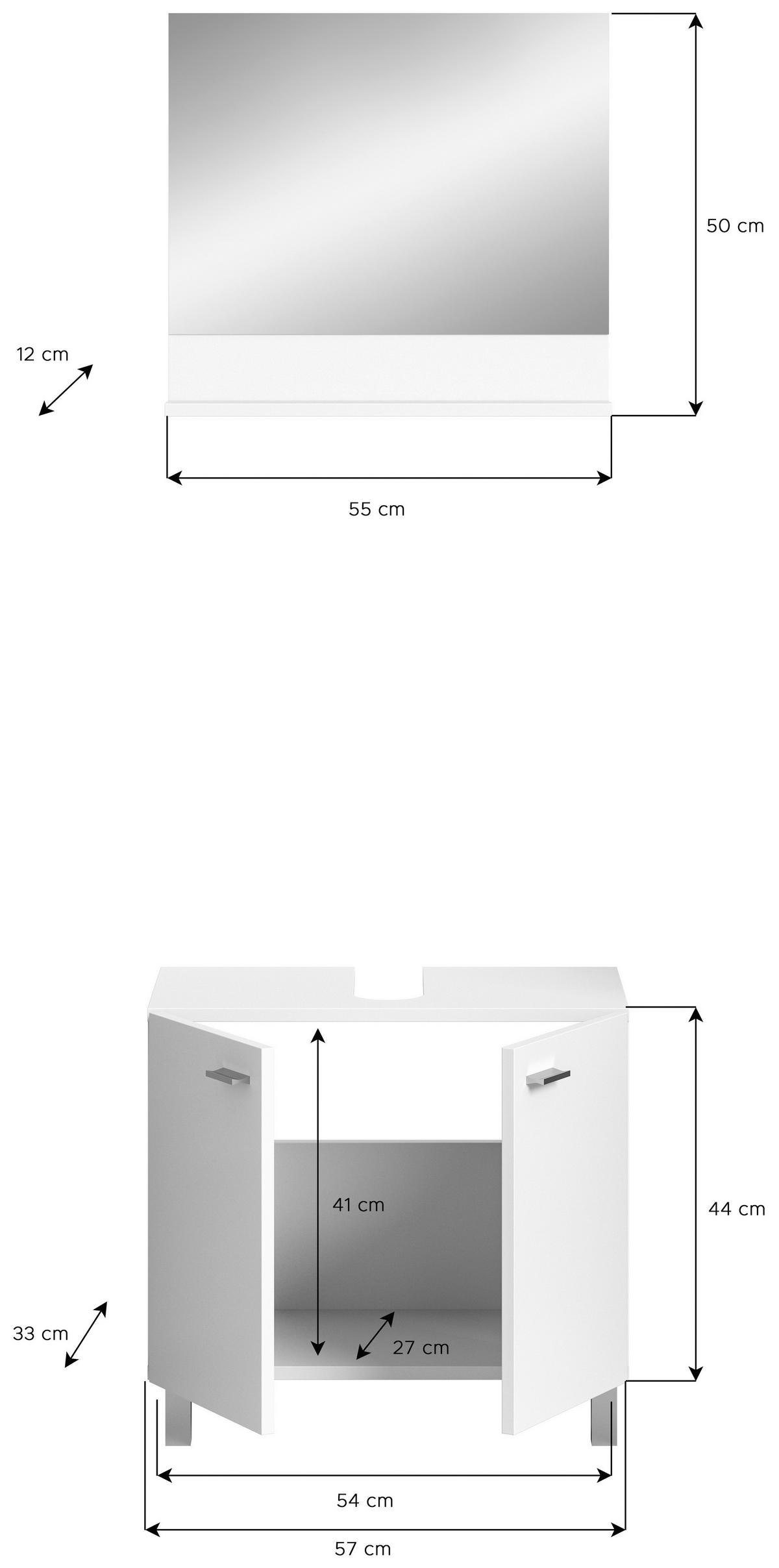 Badezimmer Boston Weiß B: 13 Cm - Silberfarben/Weiß, MODERN, Glas/Holzwerkstoff (57cm) - MID.YOU