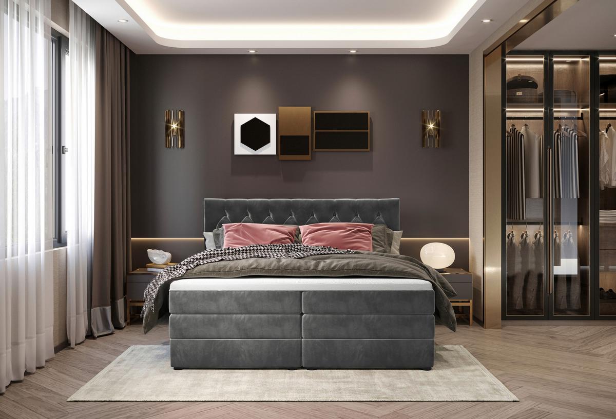 Boxspringbett Elio Graphitfarben 180x200 cm H3 - Schwarz/Graphitfarben, ROMANTIK / LANDHAUS, Textil (184/121/212cm) - James Wood