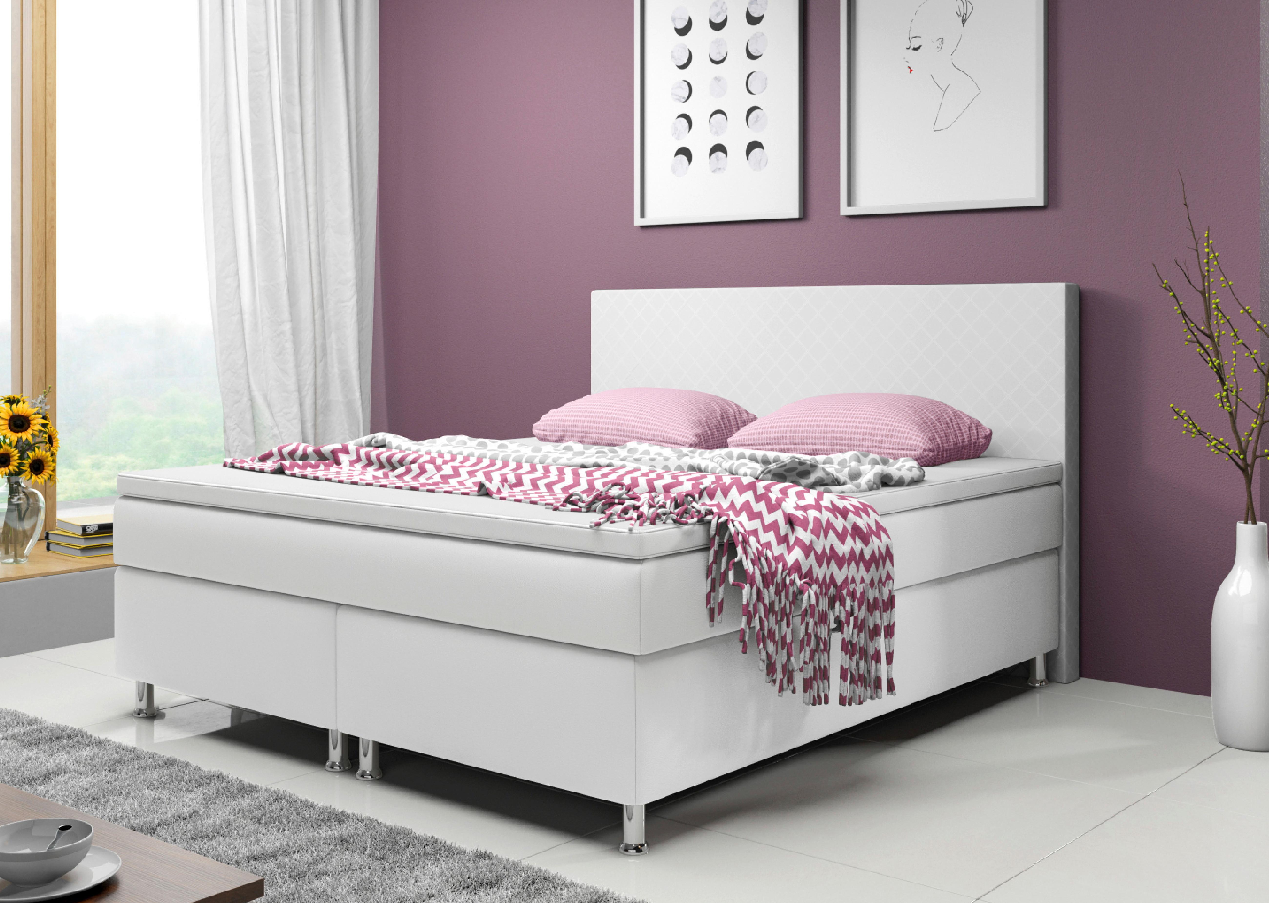 Boxspringbett Mit Topper 180x200 Cm Madrid - Silberfarben/Weiß, KONVENTIONELL, Leder/Textil (180/115/210cm) - MID.YOU