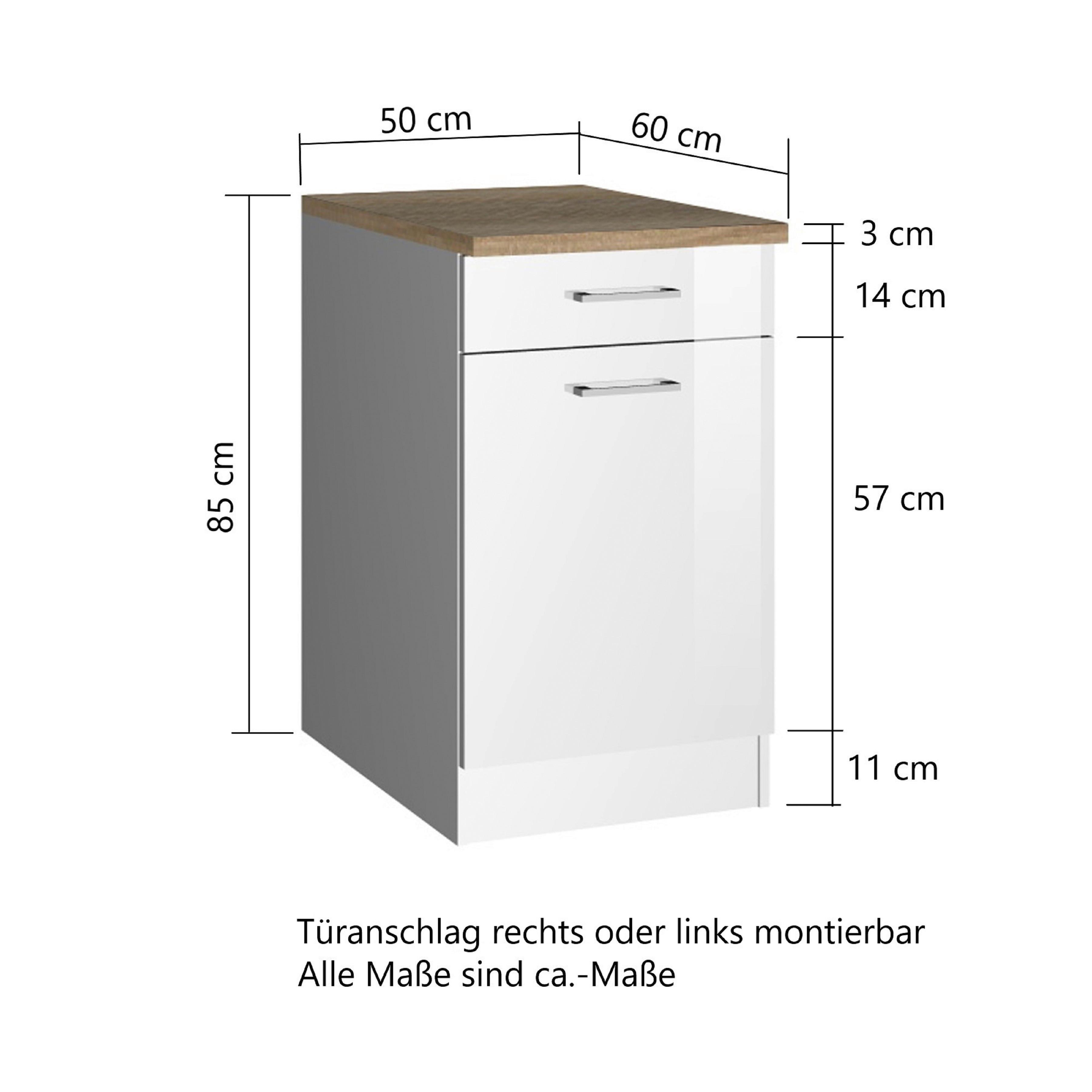 Küchenunterschrank Mailand Weiß B: 50 cm - Weiß Hochglanz/Weiß, MODERN, Holzwerkstoff (50/85/60cm) - Held
