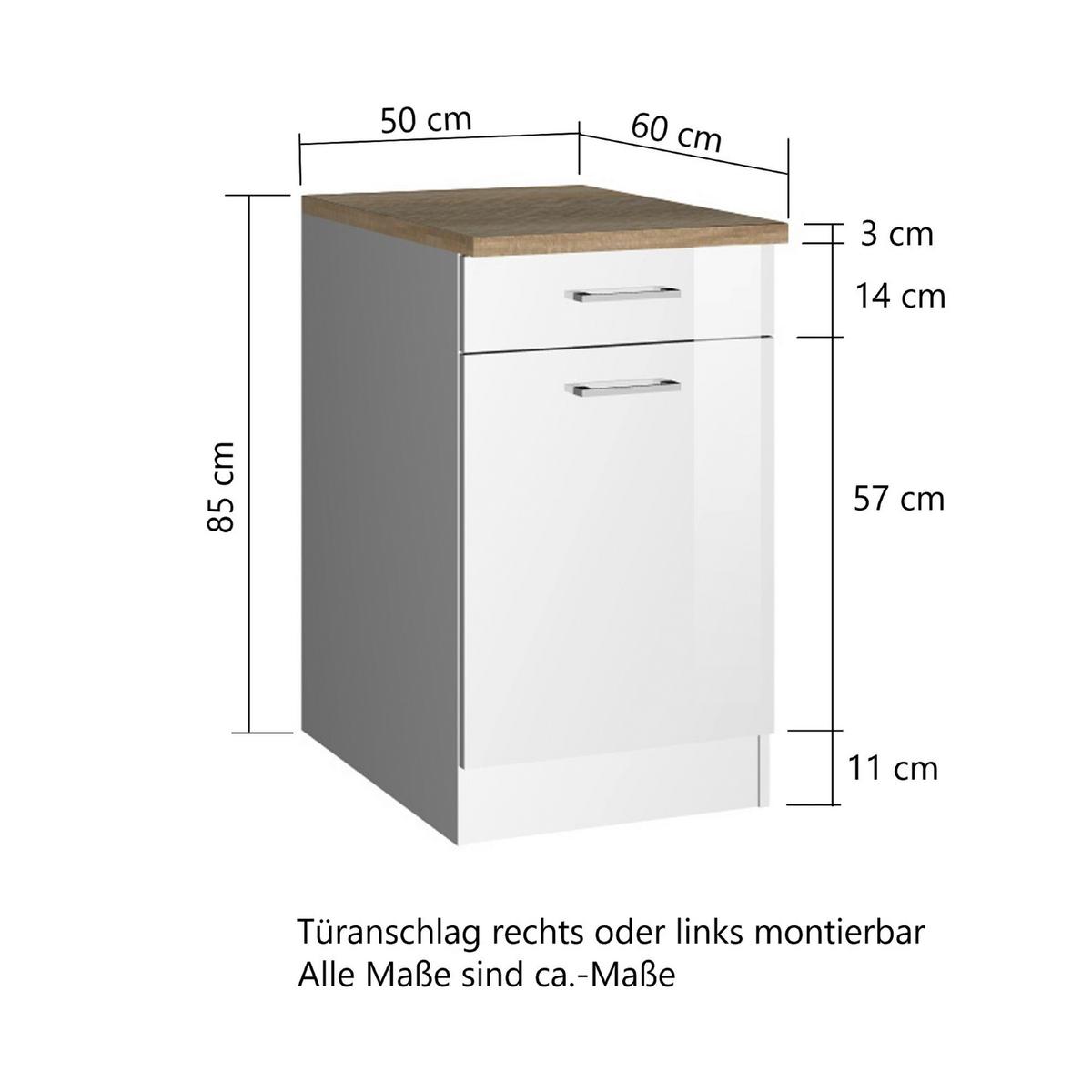 Küchenunterschrank Mailand Weiß B: 50 Cm - Weiß Hochglanz/Weiß, MODERN, Holzwerkstoff (50/85/60cm) - Held