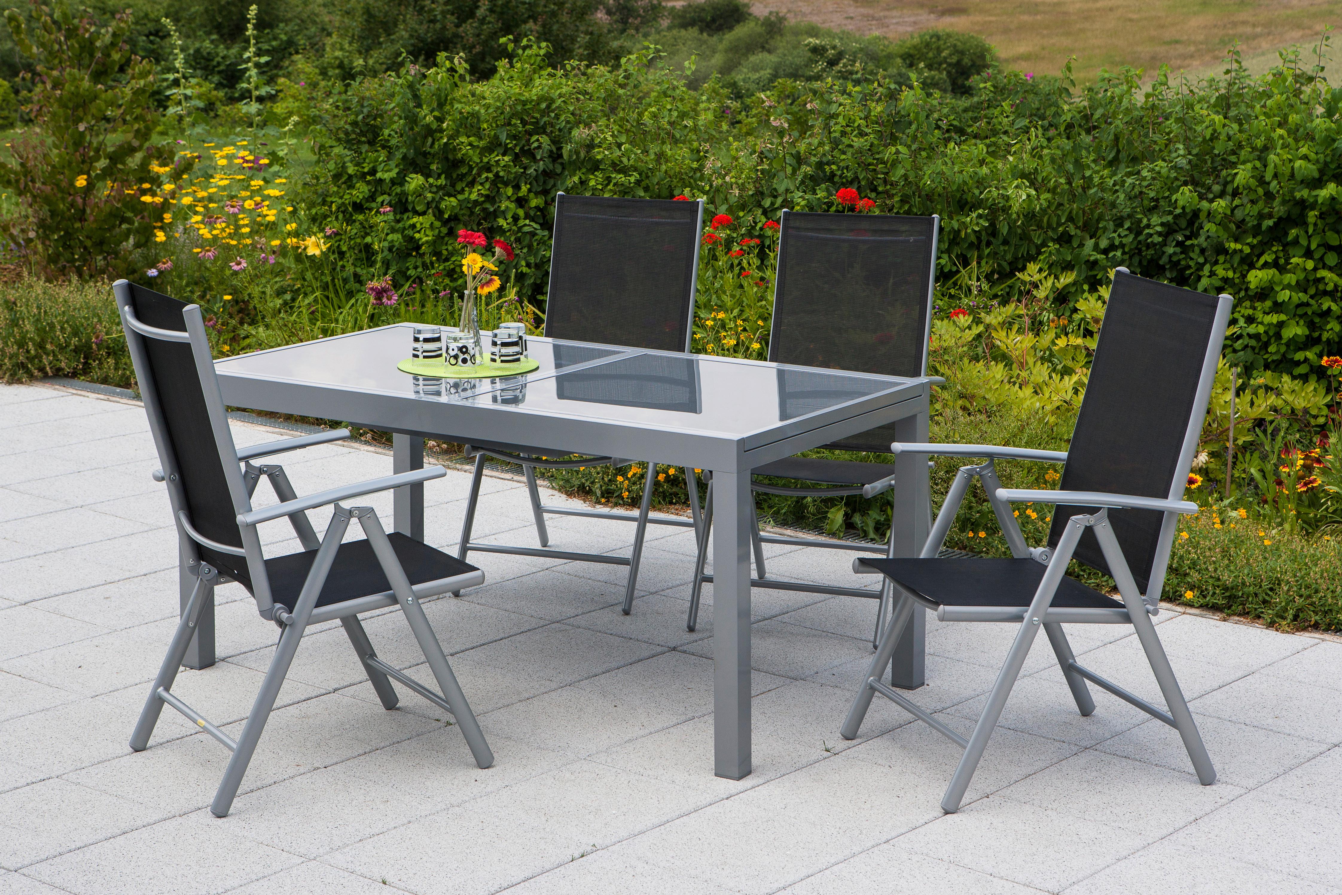 Gartenmöbel Set 5-tlg. Amalfi aus Metall/Textil - Silberfarben/Schwarz, MODERN, Textil/Metall - Gardenson