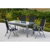 Gartenmöbel Set 5-tlg. Amalfi aus Metall/Textil - Silberfarben/Schwarz, MODERN, Textil/Metall - Gardenson