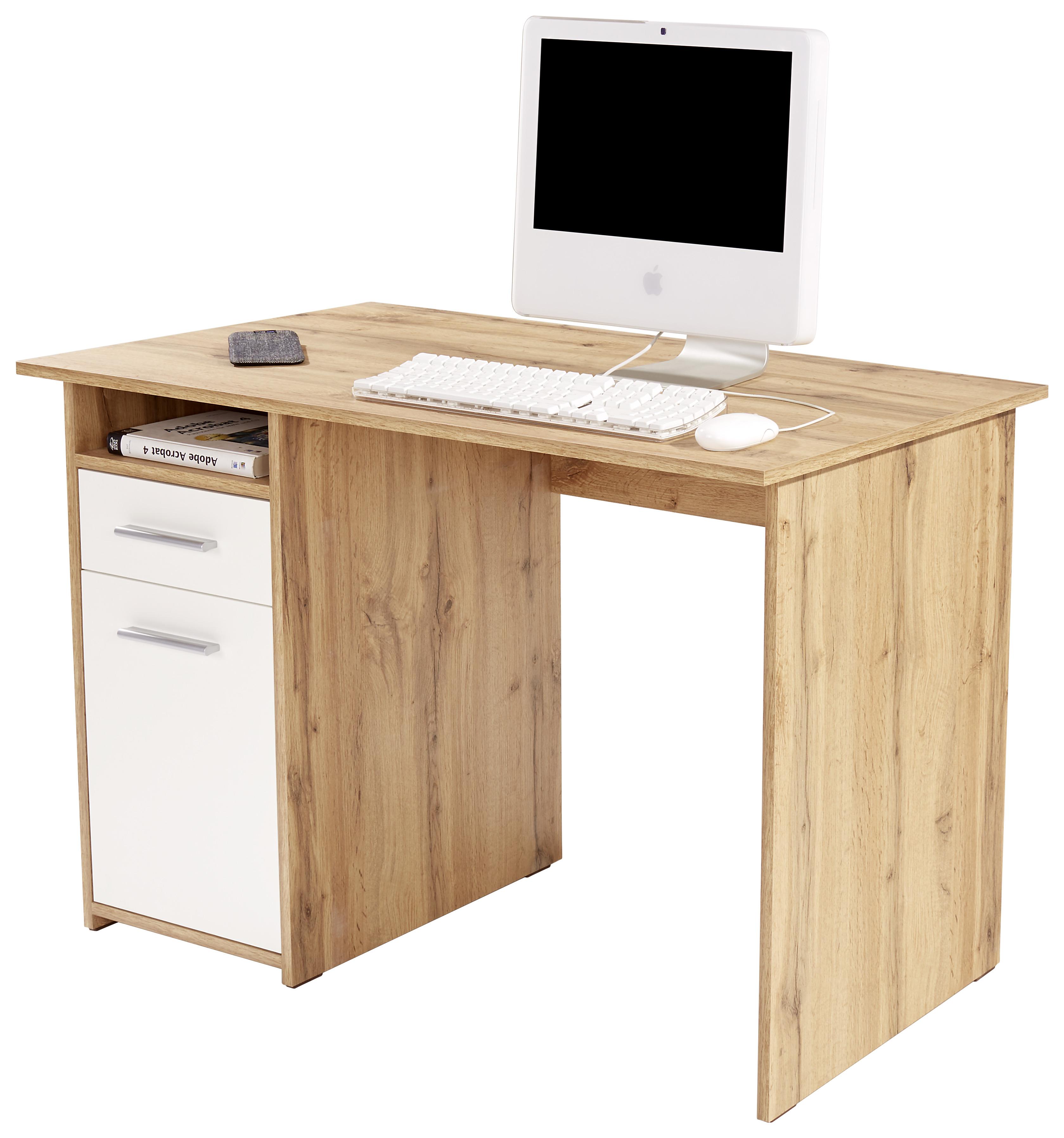 Schreibtisch + Stauraum B 110 cm H 74cm Palermo, Eiche Dekor - Eichefarben/Weiß, MODERN, Holzwerkstoff (110/74/60cm)