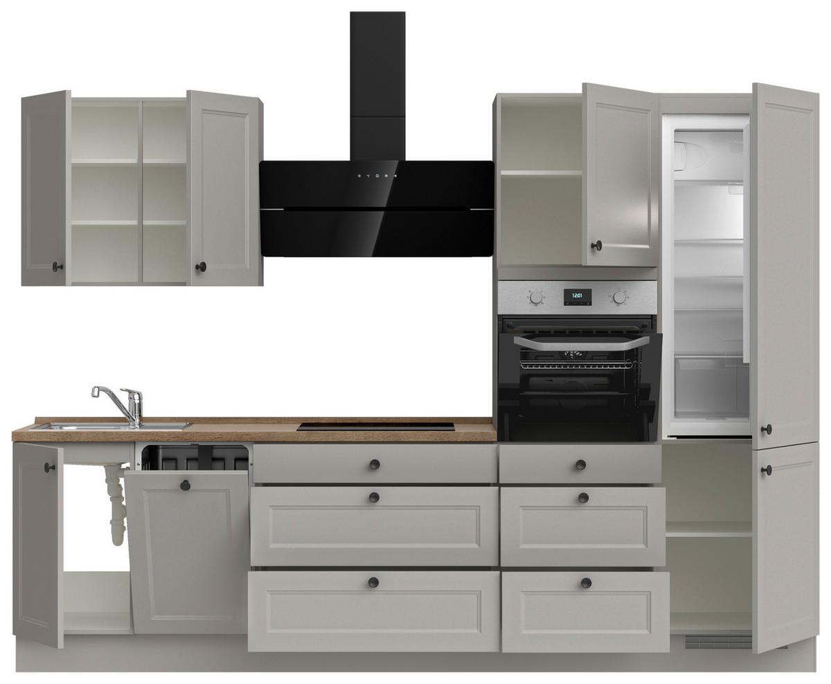 Kuchynská linka 300 cm, kamenná sivá supermatná - čierna/sivá, Modern, kov/kompozitné drevo (300cm) - Nobilia