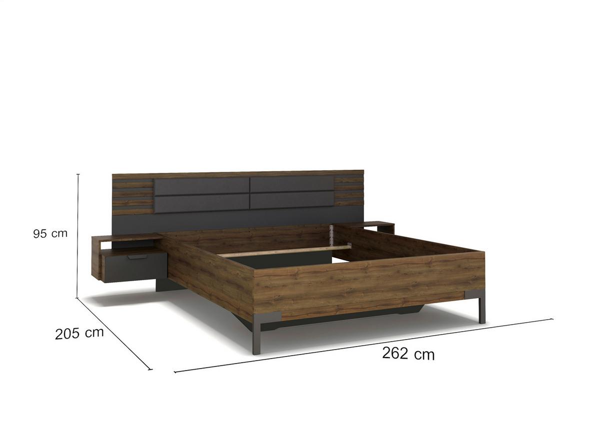 Bettanlage Barea Dunkelgrau Eiche Dekor - Eiche dunkel/Dunkelgrau, MODERN, Holzwerkstoff/Textil (160/200cm) - Rauch Möbel