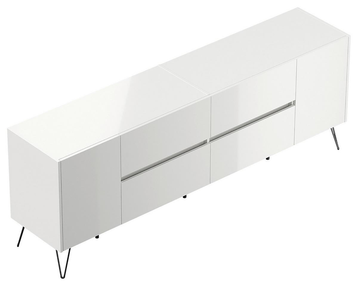 Sideboard Posseik Industrial Weiß B: 199 cm - Weiß Hochglanz/Schwarz, Design, Holzwerkstoff (199/75,8/42cm) - MID.YOU