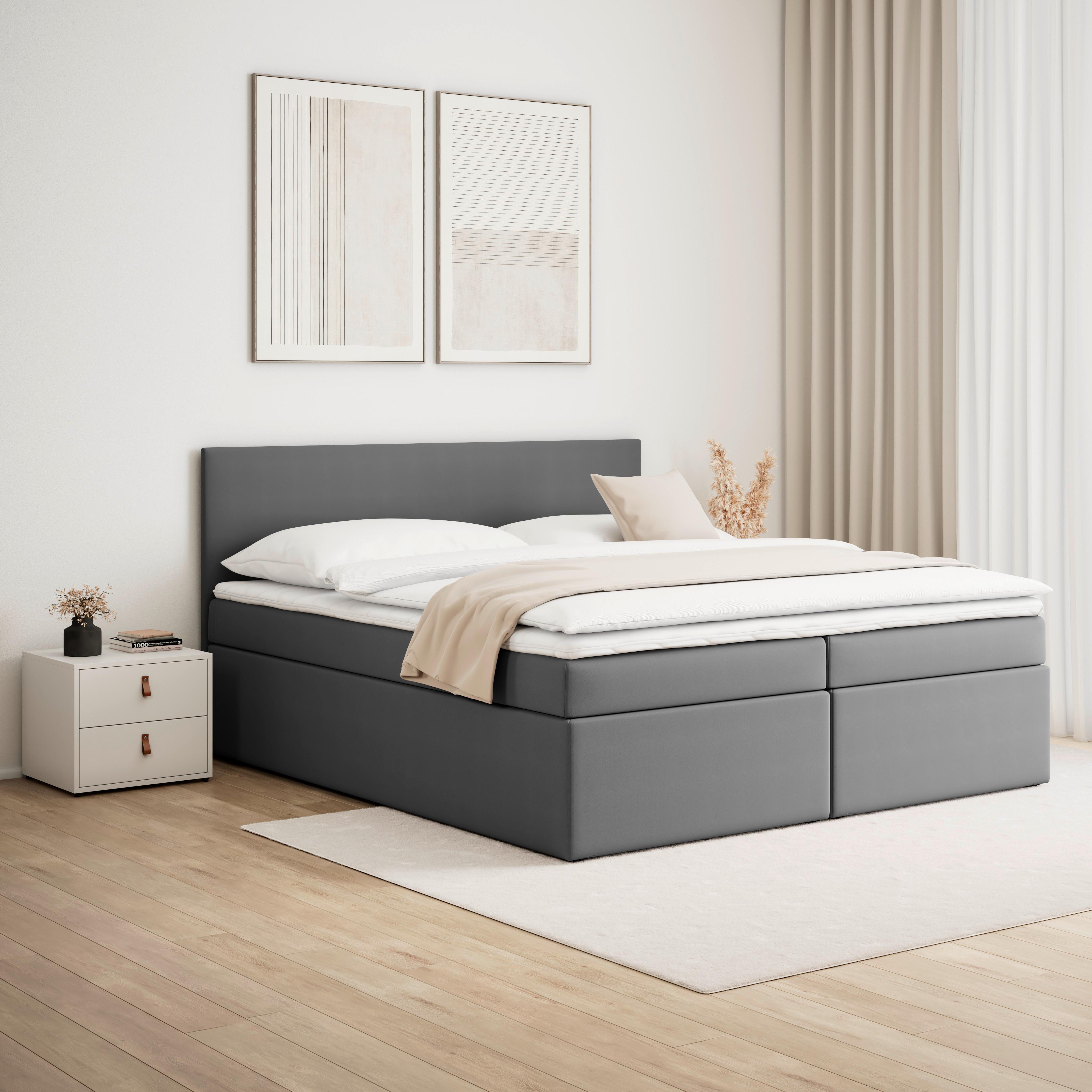 Boxspringová posteľ LUCY 180x200, sivá - sivá/antracitová, Modern, drevo/kompozitné drevo (180/200cm) - Bessagi Home