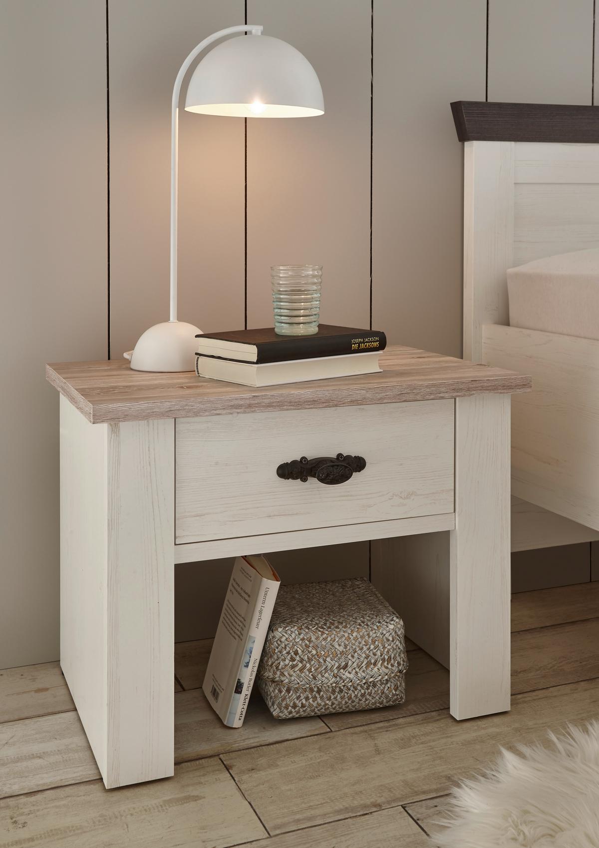 Nachttisch Florenz Pinie Weiß Dekor, B: 58cm - Hellbraun/Pinienfarben, Design, Holzwerkstoff (58/45/40cm) - MID.YOU