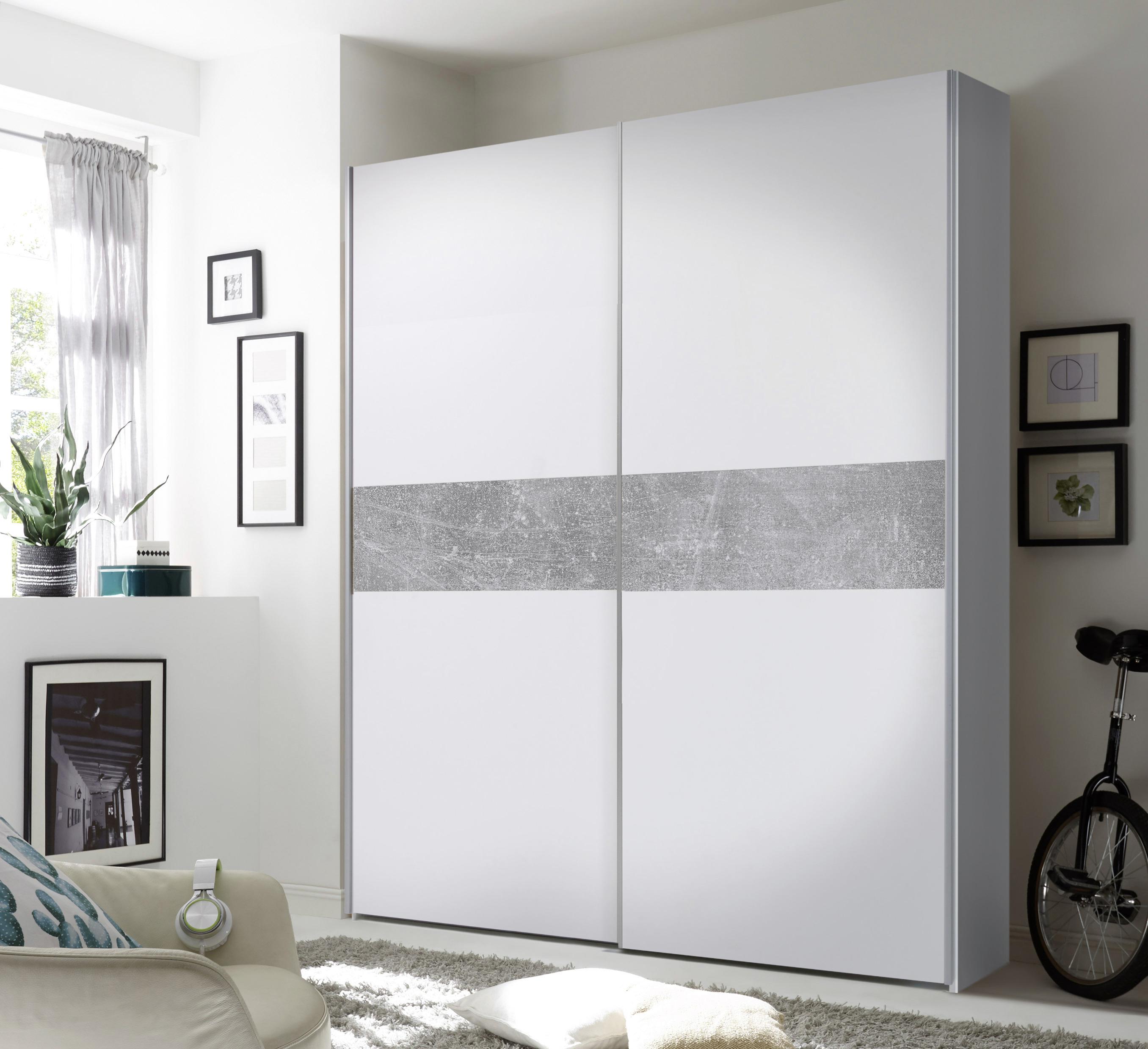 Schwebetürenschrank Starter Weiß/Beton Zimmer