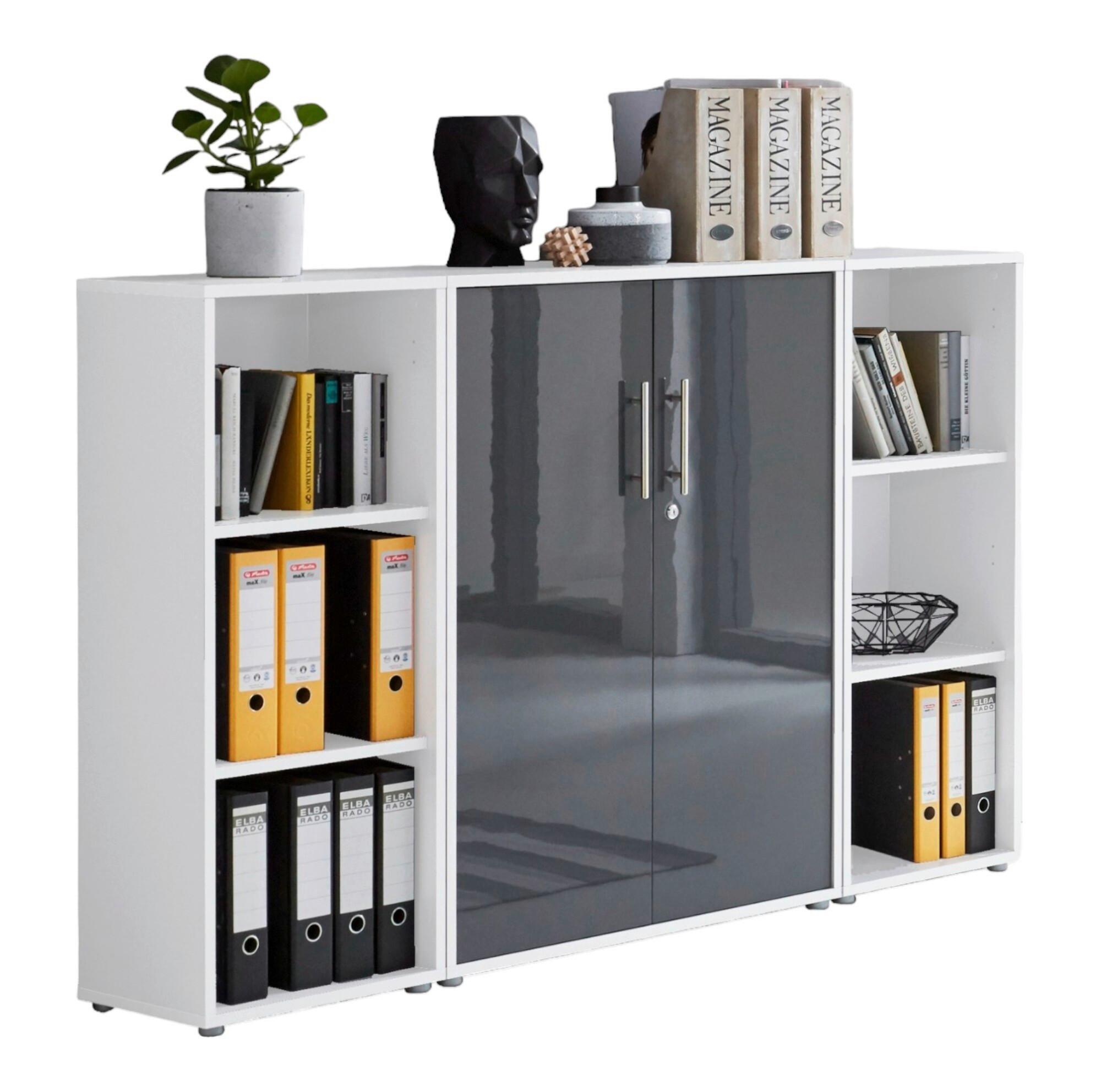 Office Edition B: 173 cm Weiß/Anthrazit - Anthrazit Hochglanz/Weiß, MODERN, Holzwerkstoff (173/114/33cm) - MID.YOU