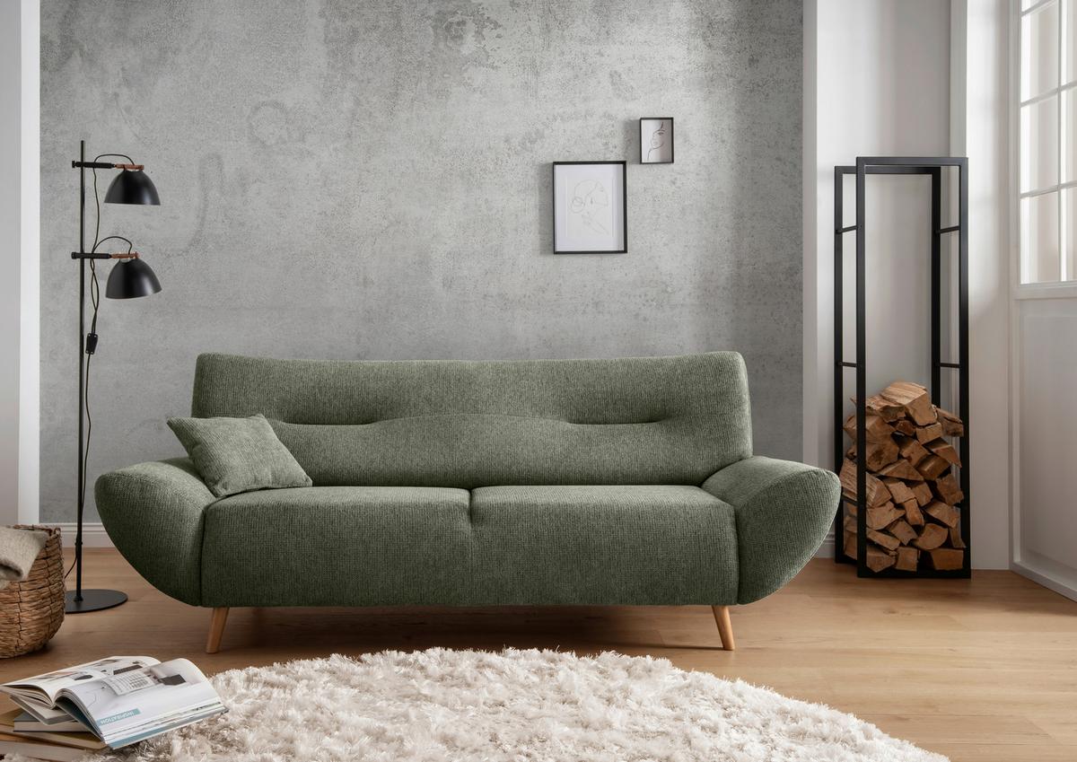 3-Sitzer-Sofa Chenille Dunkelgrün, Rücken Echt - Wildeiche/Dunkelgrün, MODERN, Textil (205/81/90cm) - MID.YOU
