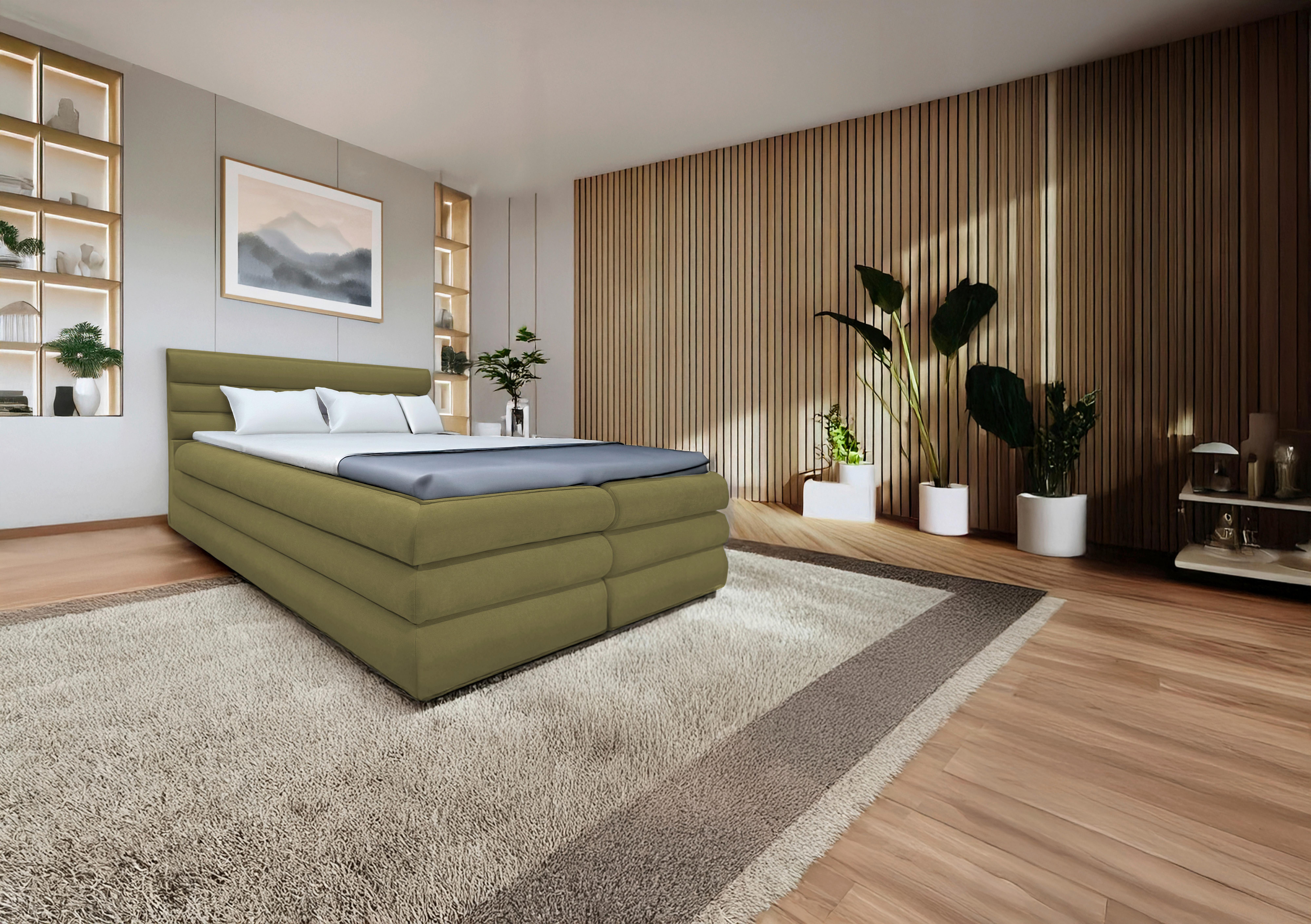 Boxbett Mit Bettkasten Allegro Olivgrün 180x200 Cm - Olivgrün, MODERN, Textil (180/200cm) - Livetastic