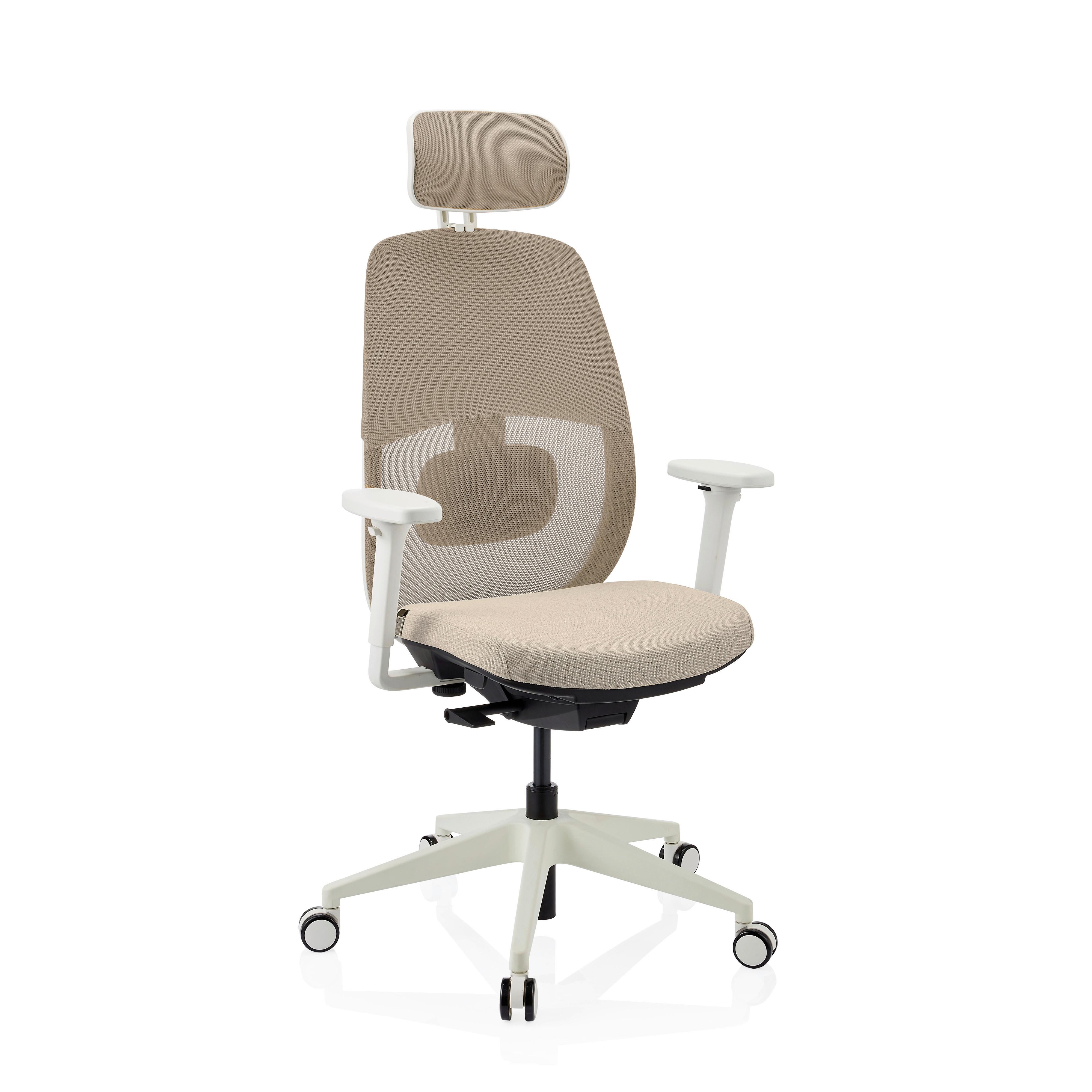 Drehstuhl Skandis Pro Weiß/Beige B: 71cm - Beige/Weiß, MODERN, Kunststoff/Textil (71/131/66cm) - MID.YOU