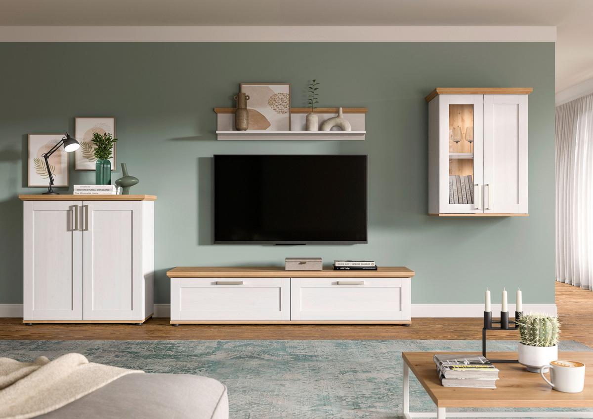 Wohnwand Verona Lärchefarben /Eiche Dekor B: 336cm - Lärchefarben/Schwarz, Design, Holzwerkstoff (336/161/40cm) - Livetastic