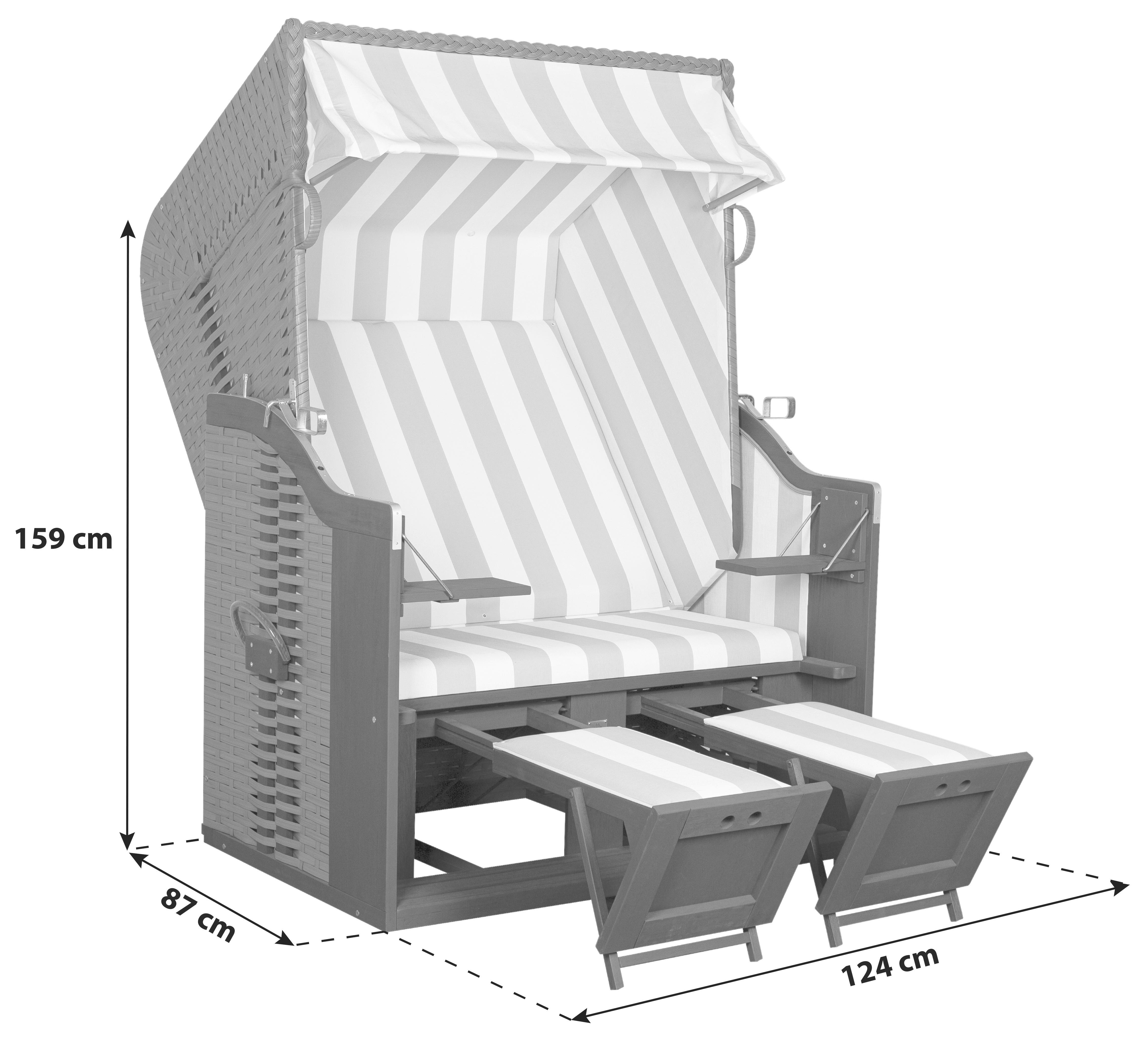 Strandkorb Ostsee Fehmarn Grau, Weiß, B: 124 cm - Weiß/Grau, Basics, Holz/Kunststoff (124/159/87cm) - Gardenson
