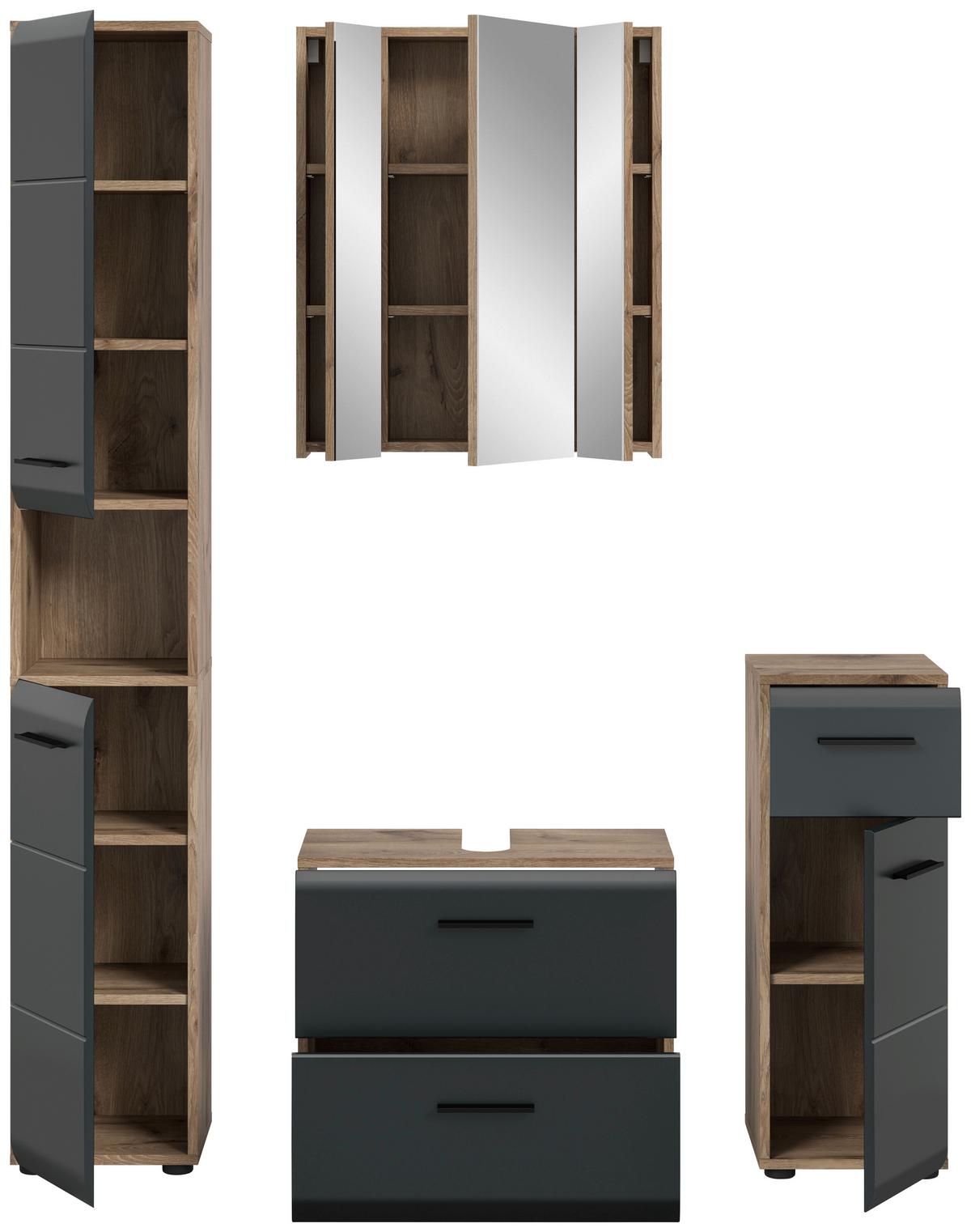 Koupelna Ice 4-dílna, černá/Dub tmavy - černá/tmavý dub, Basics, kompozitní dřevo/plast (120cm) - MID.YOU