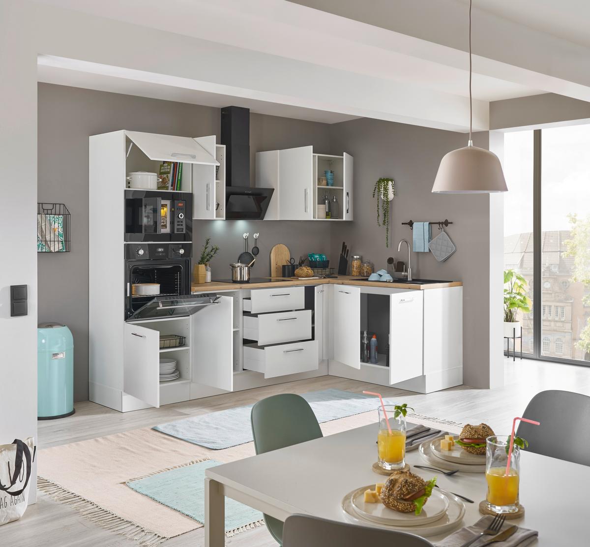 Eckküche Turin Weiß/Eiche Dekor 270x165 cm - Weiß/Eiche Artisan, Basics, Holzwerkstoff (270/165cm) - MID.YOU