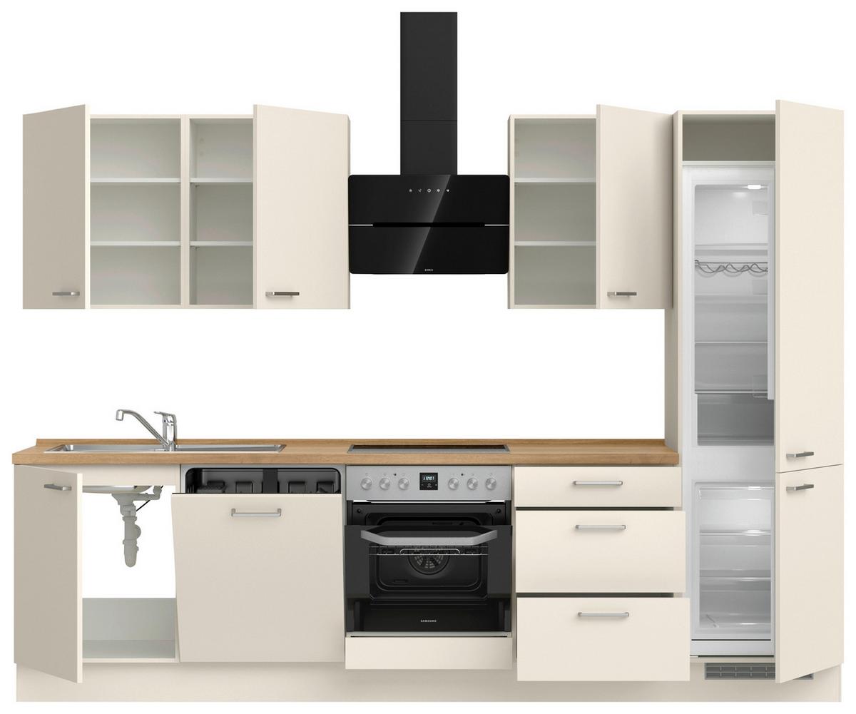 Kuchyňská linka 300 cm, magnoliová supermatná - barvy dubu/magnolie, Moderní, kov/kompozitní dřevo (300cm) - Nobilia