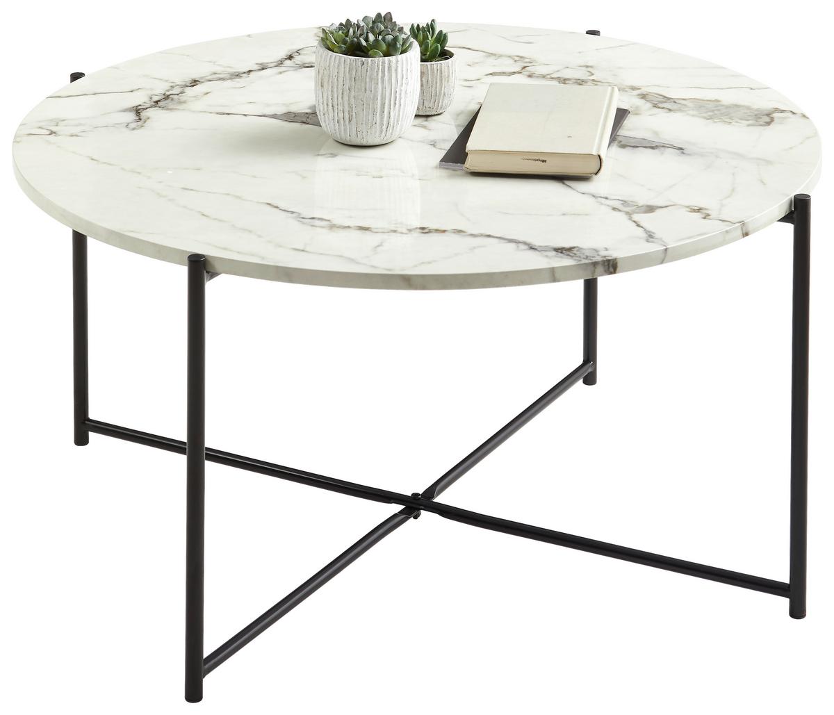 Couchtisch Rund Marmor-optik Mireglia, Schwarz/weiß - Schwarz/Weiß, Trend, Holzwerkstoff/Metall (83/83/40cm) - MID.YOU